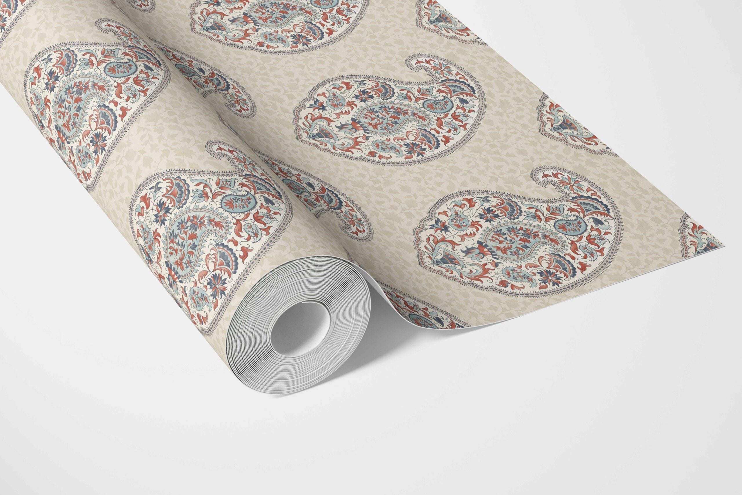 Paisley Floral Print Bathroom Wallpaper (Red/ Blue/ Beige)