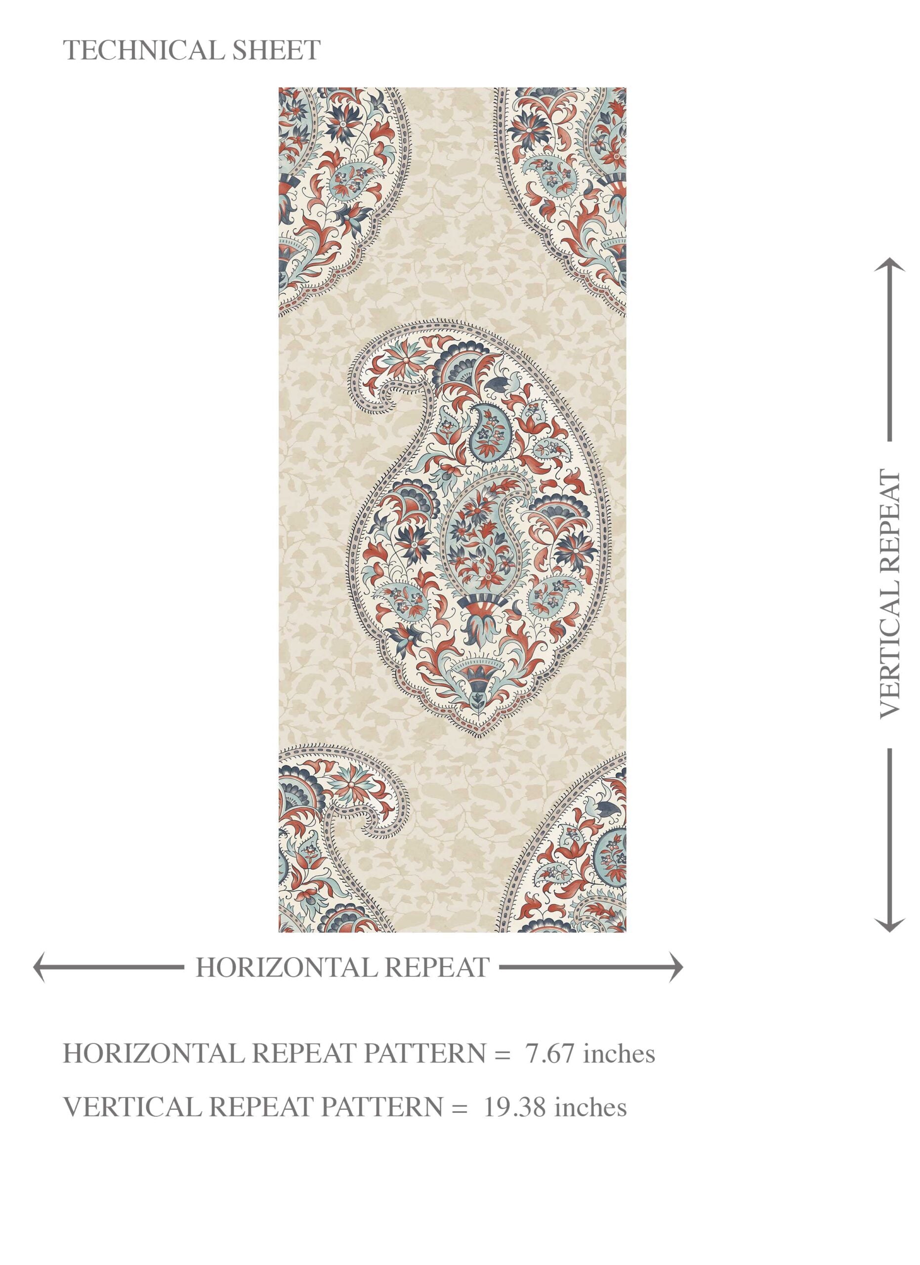 Paisley Floral Print Kids Room Wallpaper Sample (Red/ Blue/ Beige)