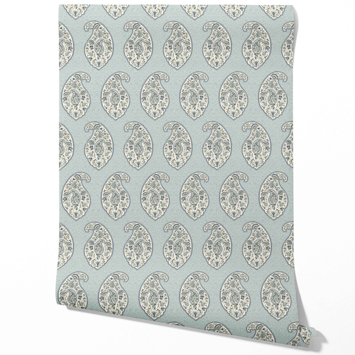 Paisley Floral Print Traditional Wallpaper (Blue/ Green/ Gray)