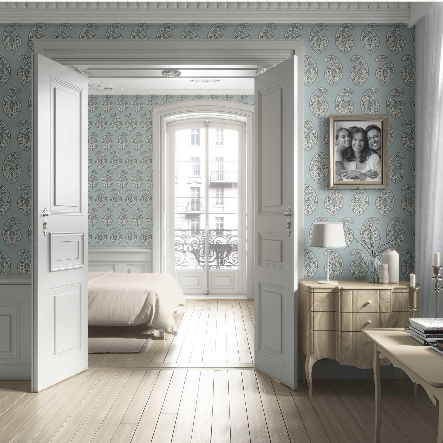 Paisley Floral Print Living Room Wallpaper (Blue/ Green/ Gray)