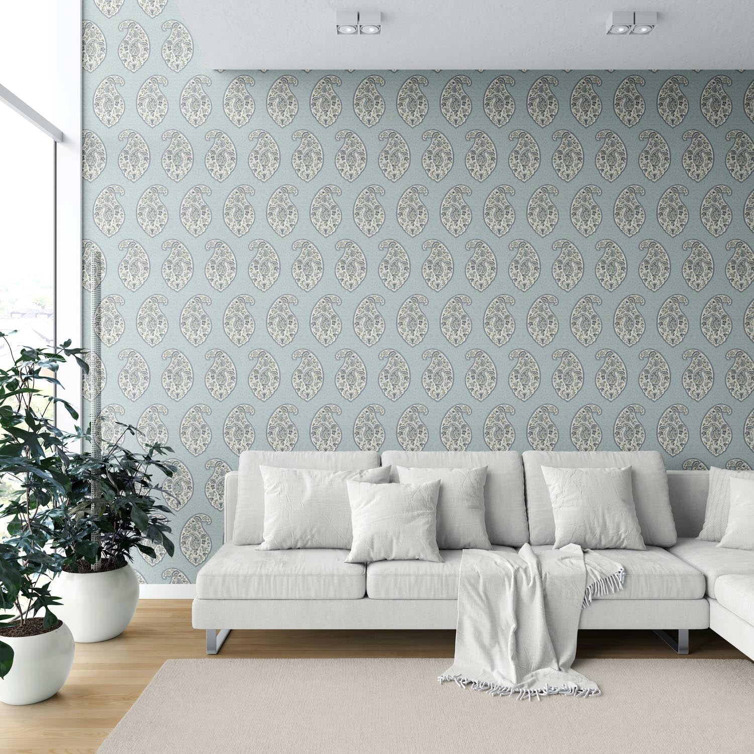 Paisley Floral Print Shower Toilet Wallpaper (Blue/ Green/ Gray)