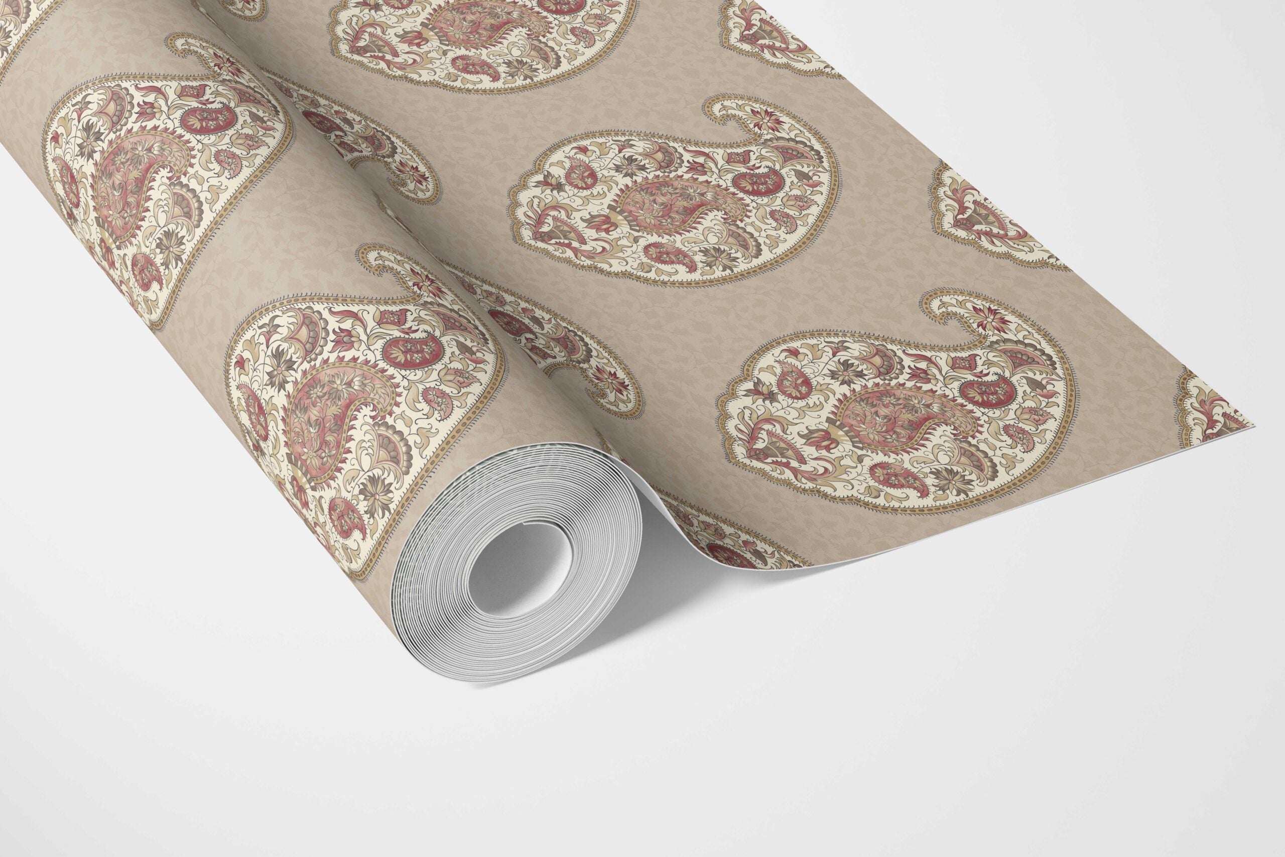 Neutral Paisley Floral Print Bathroom Wallpaper Sample (Brown/ Beige/ Pink)
