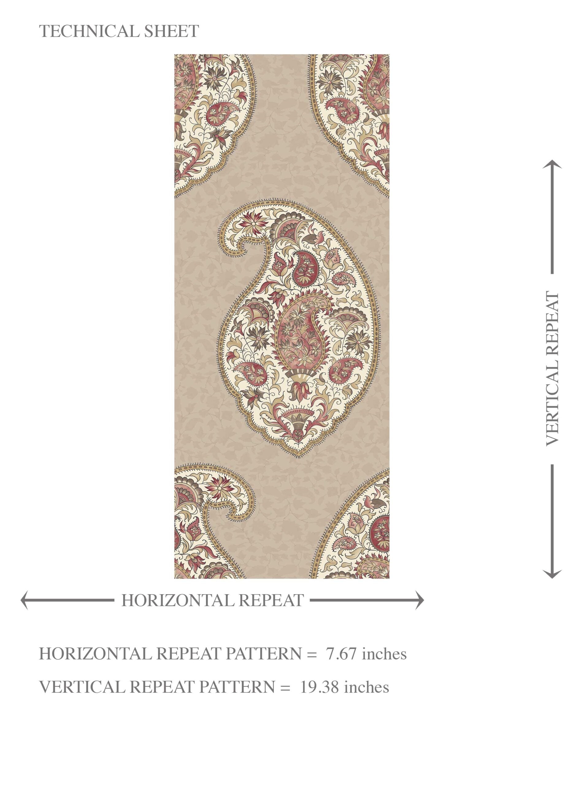 Neutral Paisley Floral Print Kids Room Wallpaper Sample (Brown/ Beige/ Pink)