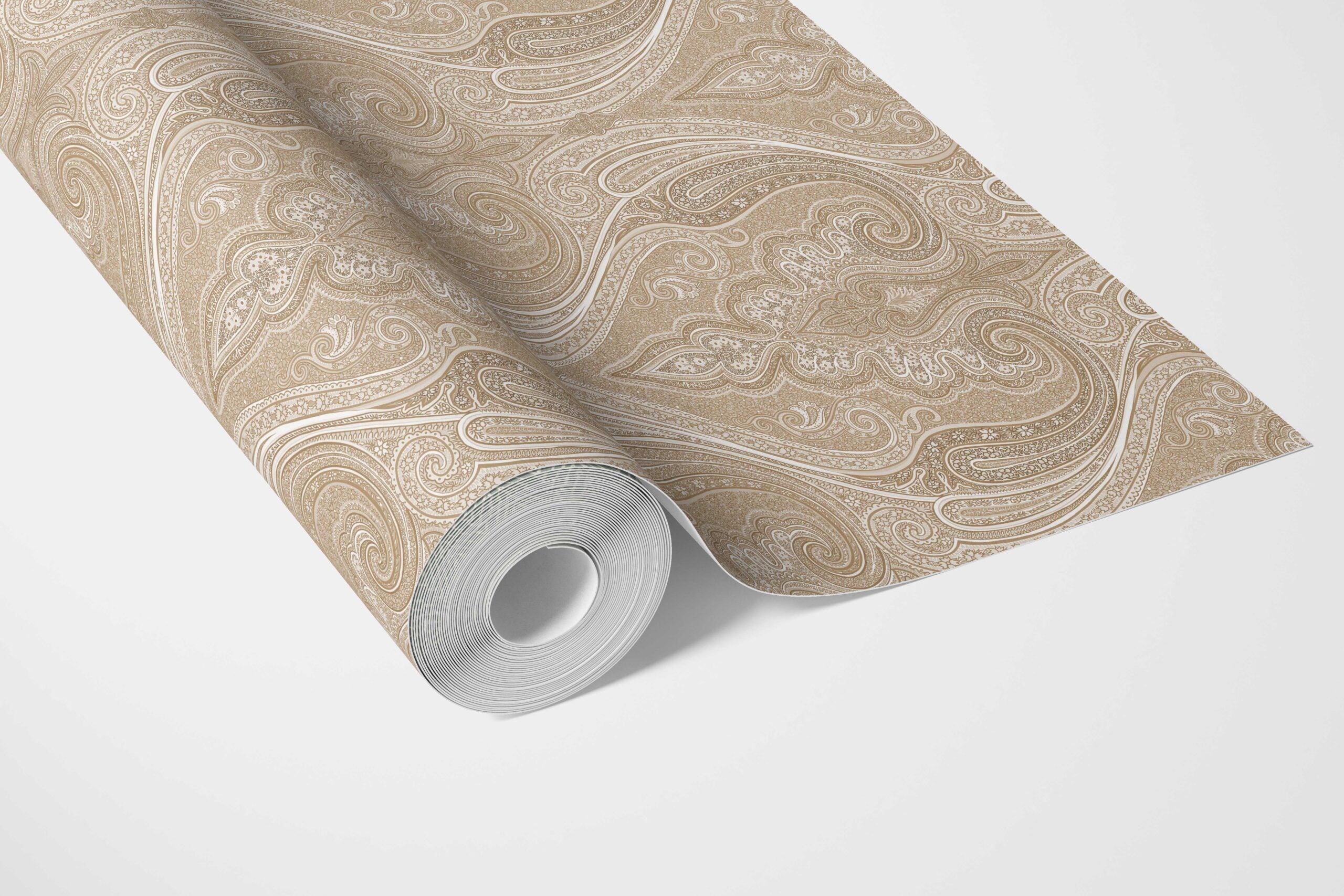 Neutral Paisley Floral/ Damask Patterned Bathroom Wallpaper Sample (Brown/ Beige/ Taupe)