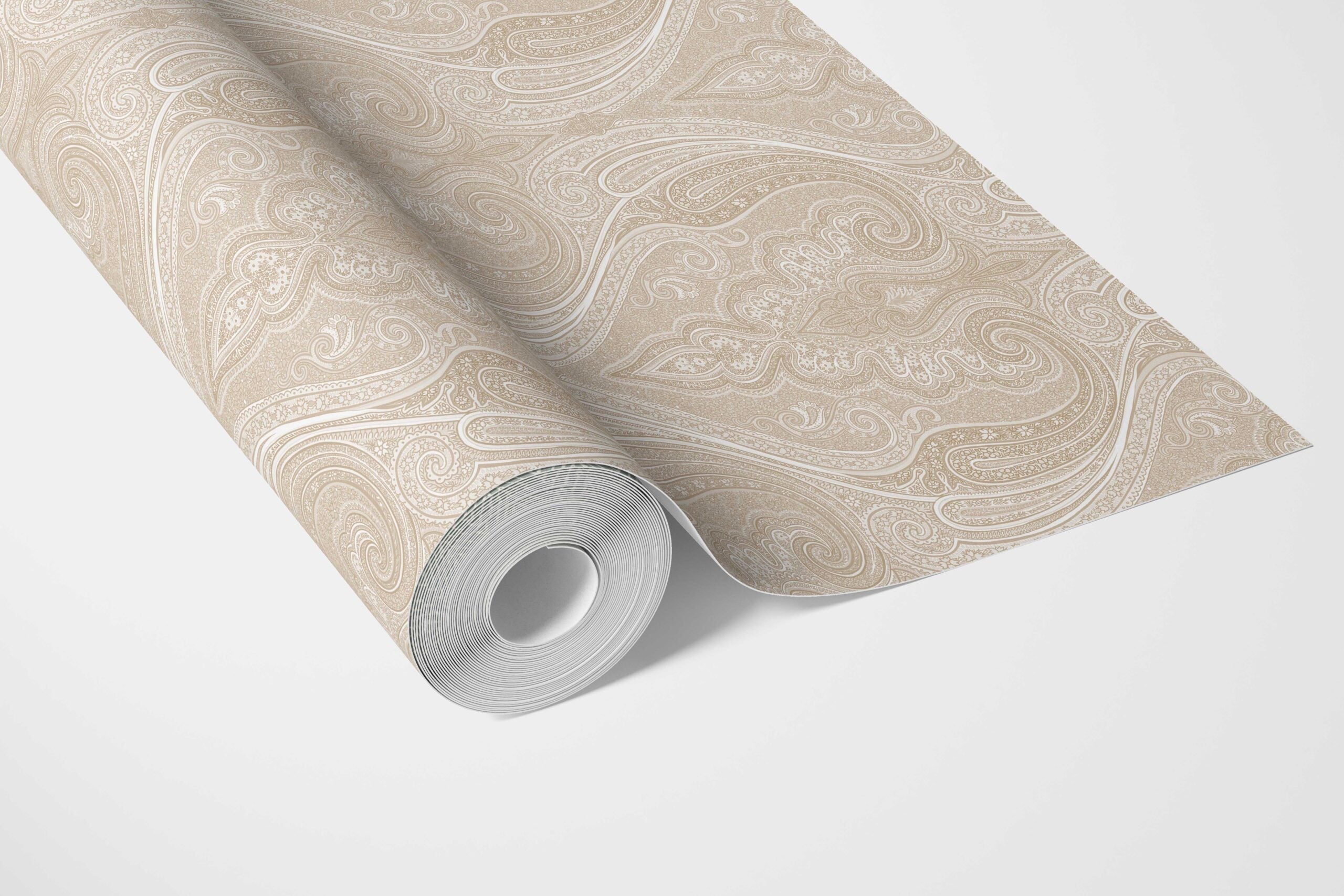 Neutral Paisley Floral/ Damask Patterned Bathroom Wallpaper Sample (Beige/ Soft Taupe)