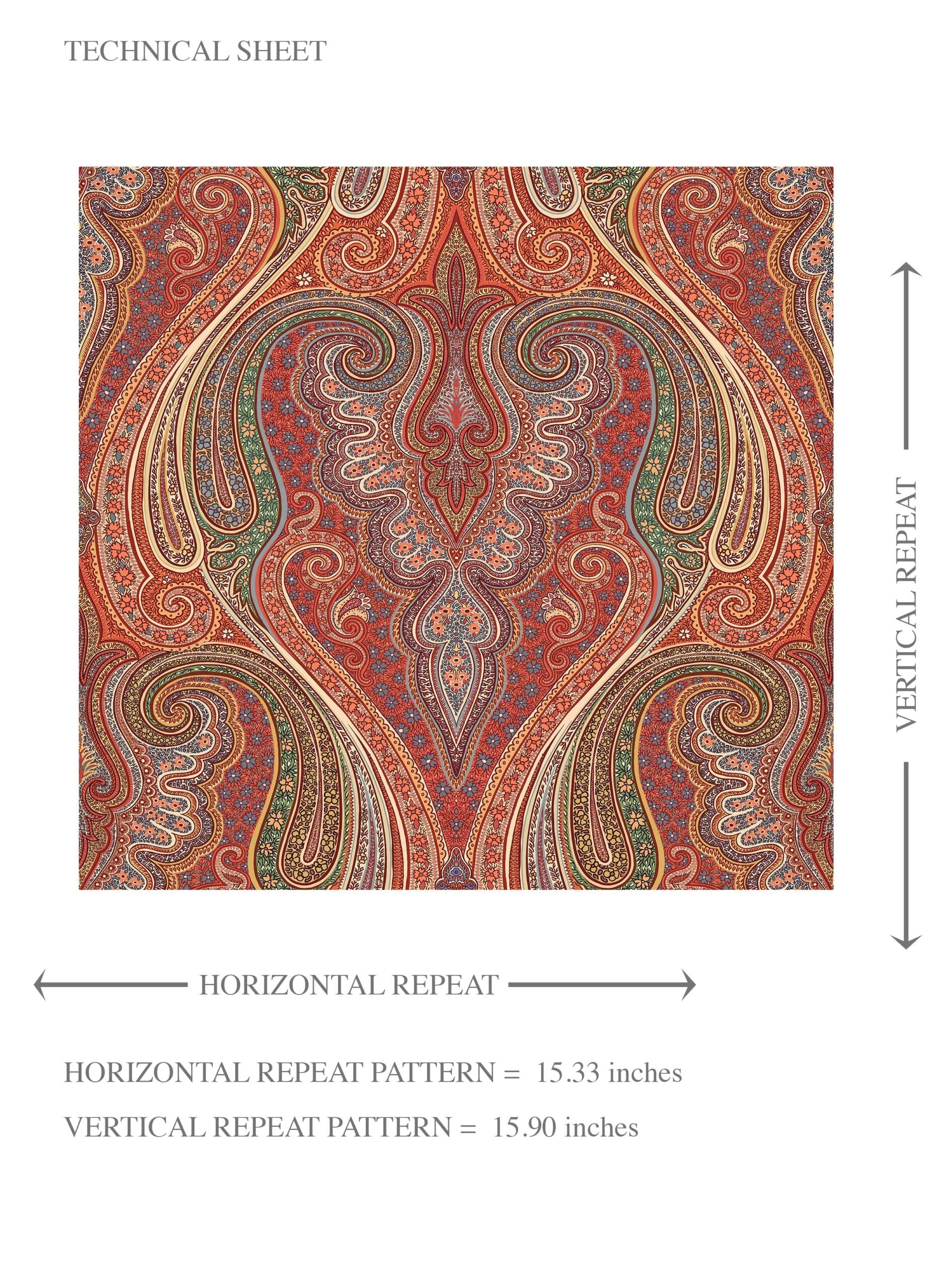 Paisley Floral/ Damask Patterned Kids Room Wallpaper (Red/ Orange/ Green/ Yellow)