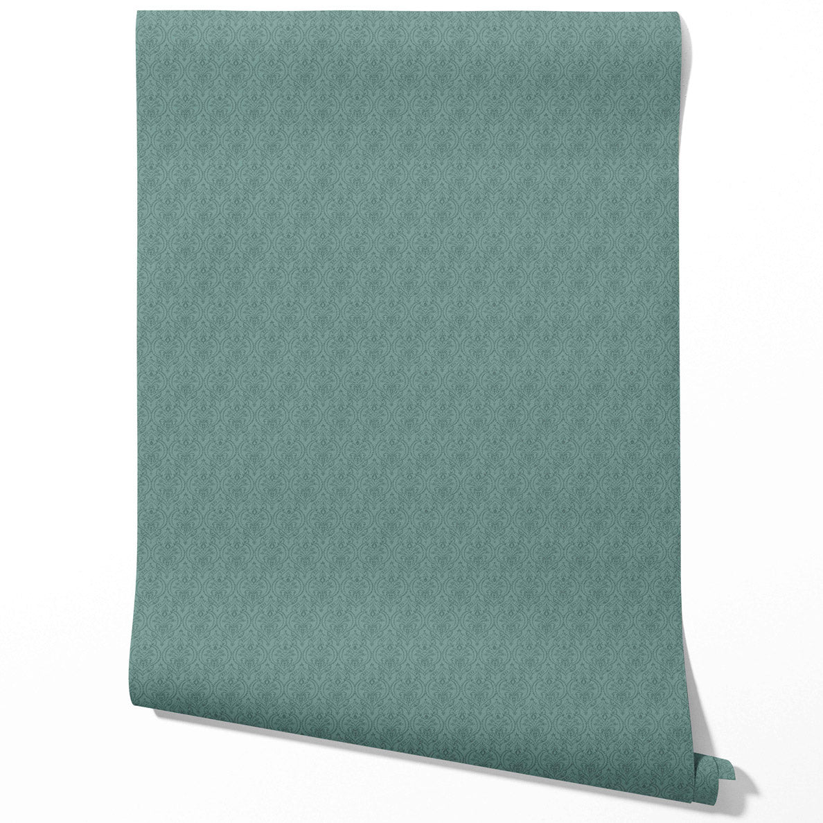 Self-Patterned Damask Floral Bathroom Wallpaper Sample (Teal Green)