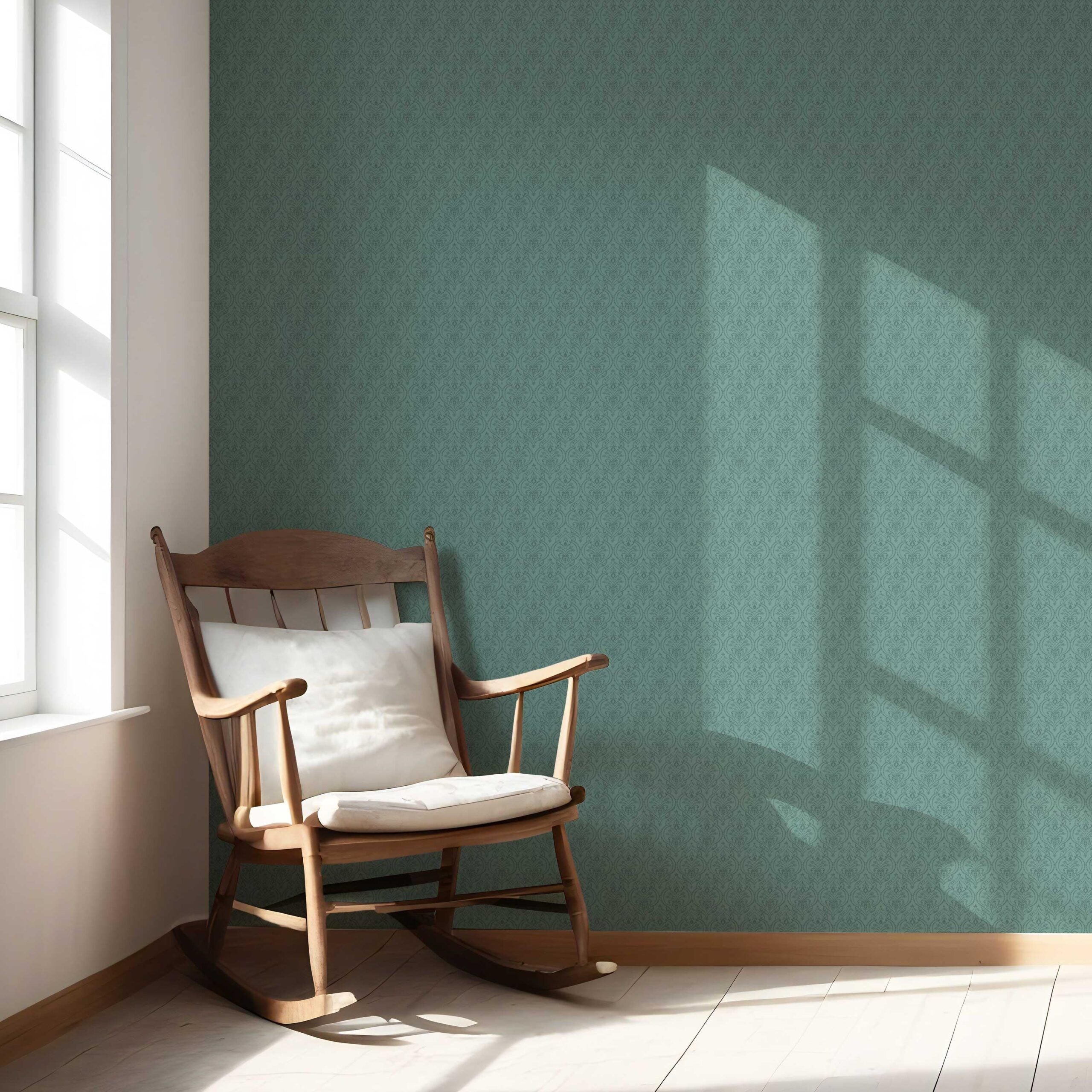 Self-Patterned Damask Floral Nursery Wallpaper Sample (Teal Green)
