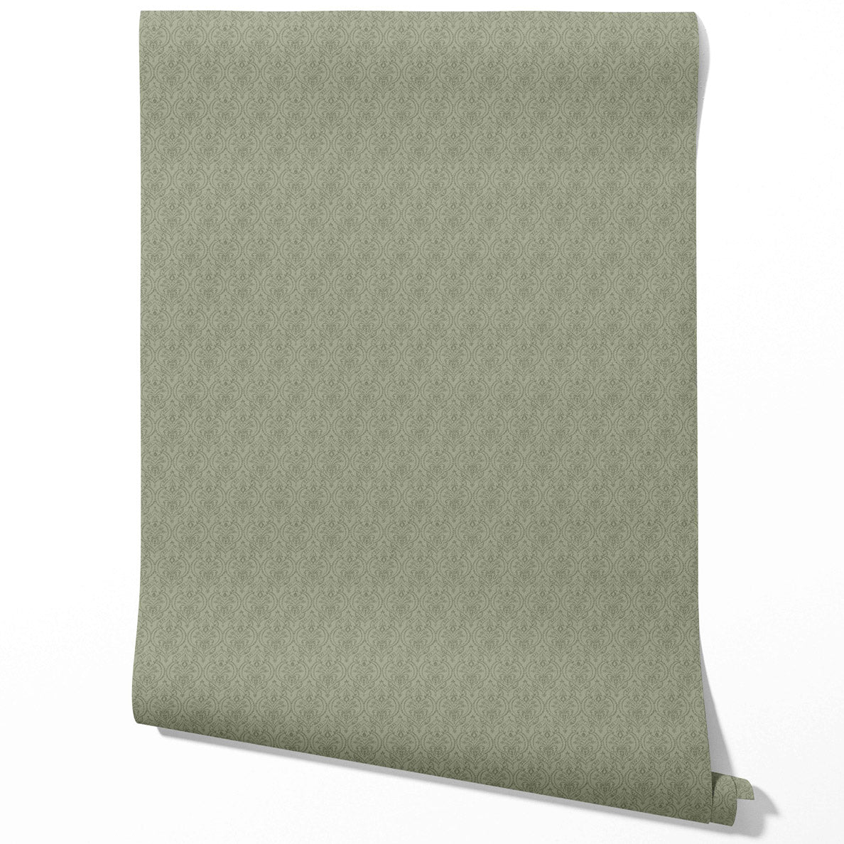 Self-Patterned Damask Floral Bathroom Wallpaper Sample (Olive Green)