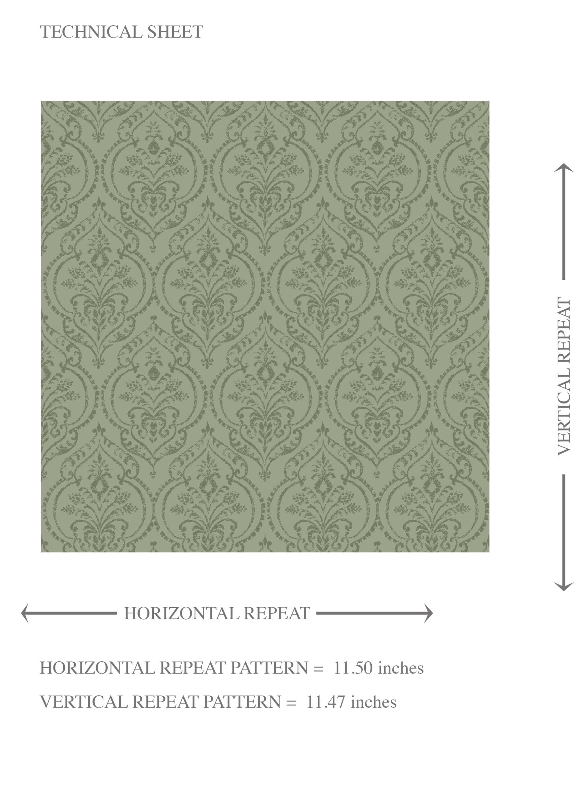 Self-Patterned Damask Floral Kids Room Wallpaper (Olive Green)