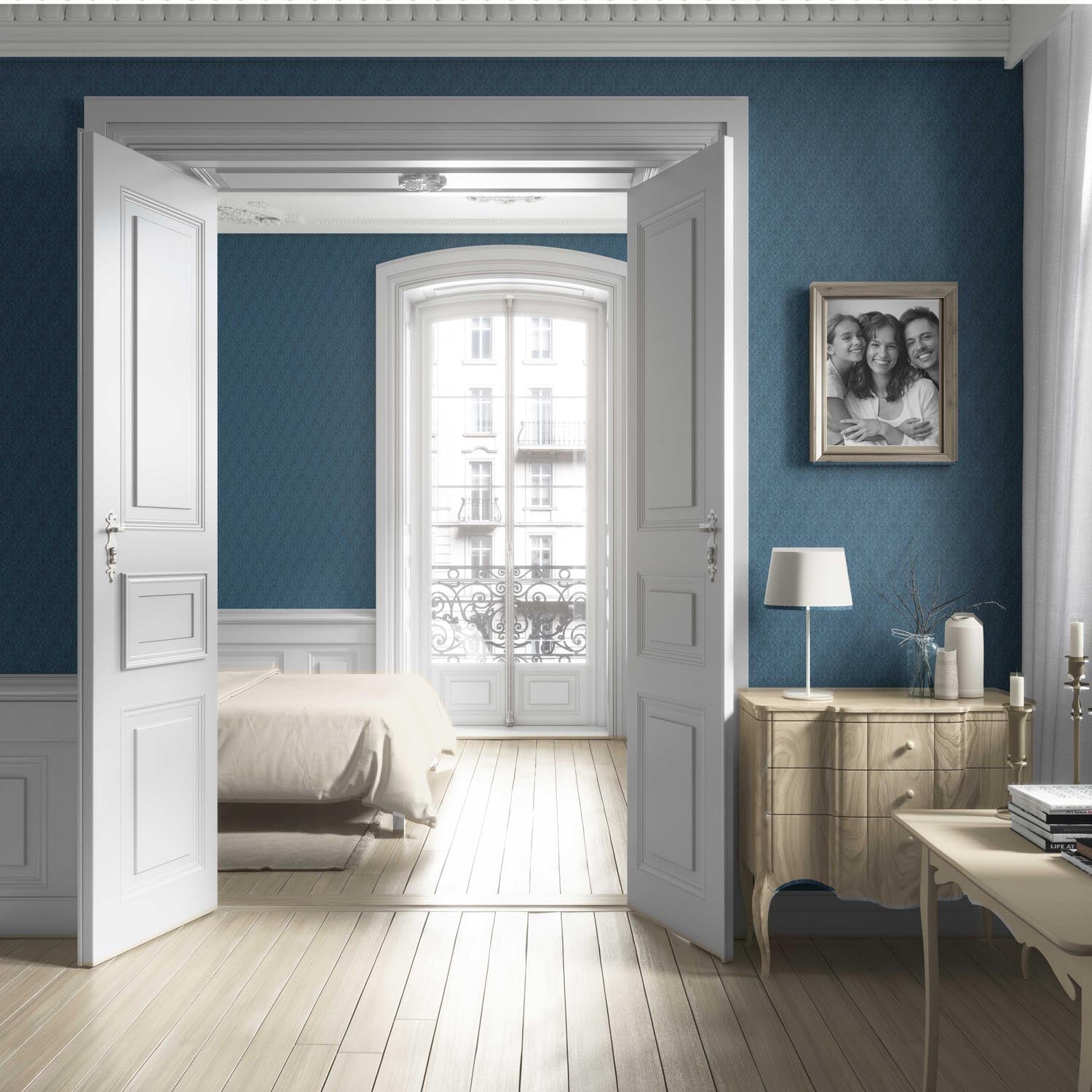 Self-Patterned Damask Floral Living Room Wallpaper Sample (Prussian Blue)