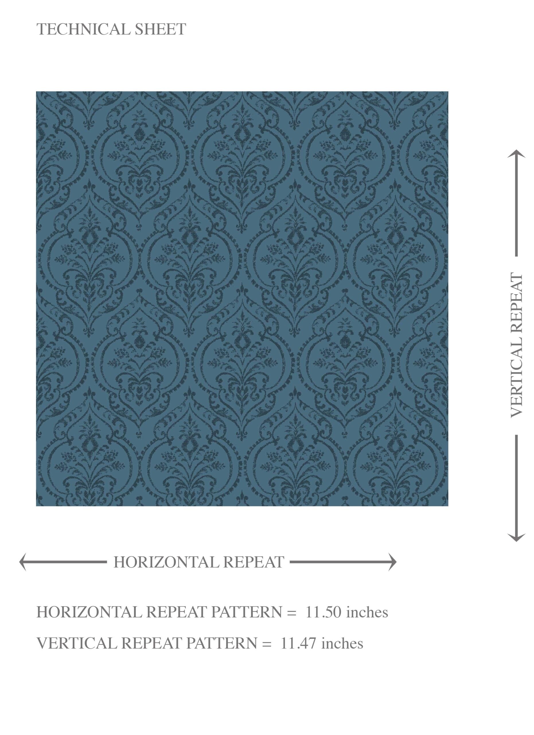 Self-Patterned Damask Floral Kids Room Wallpaper Sample (Prussian Blue)