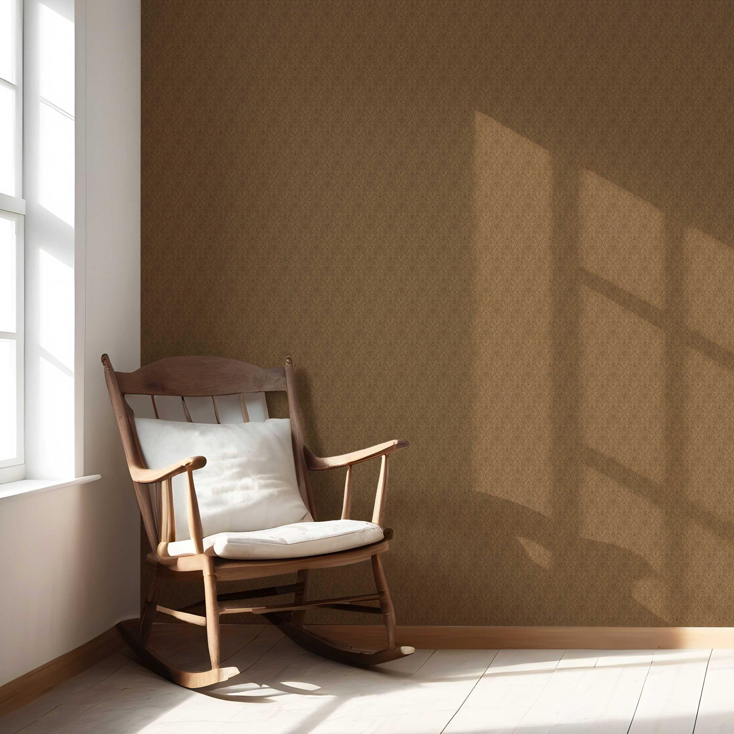Neutral Self-Patterned Damask Floral Nursery Wallpaper Sample (Brown/ Deep Bronze)