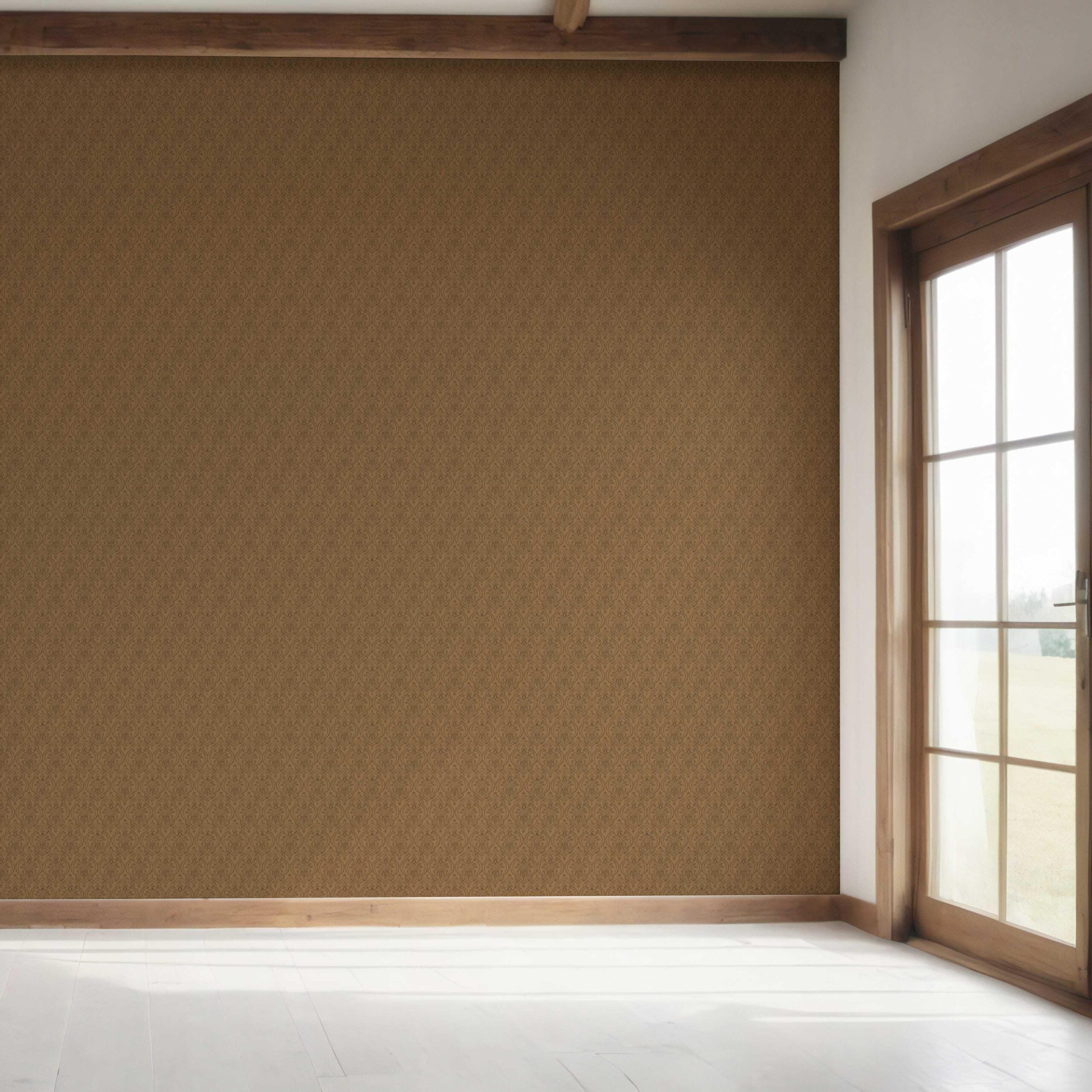 Neutral Self-Patterned Damask Floral Bedroom Wallpaper Sample (Brown/ Deep Bronze)