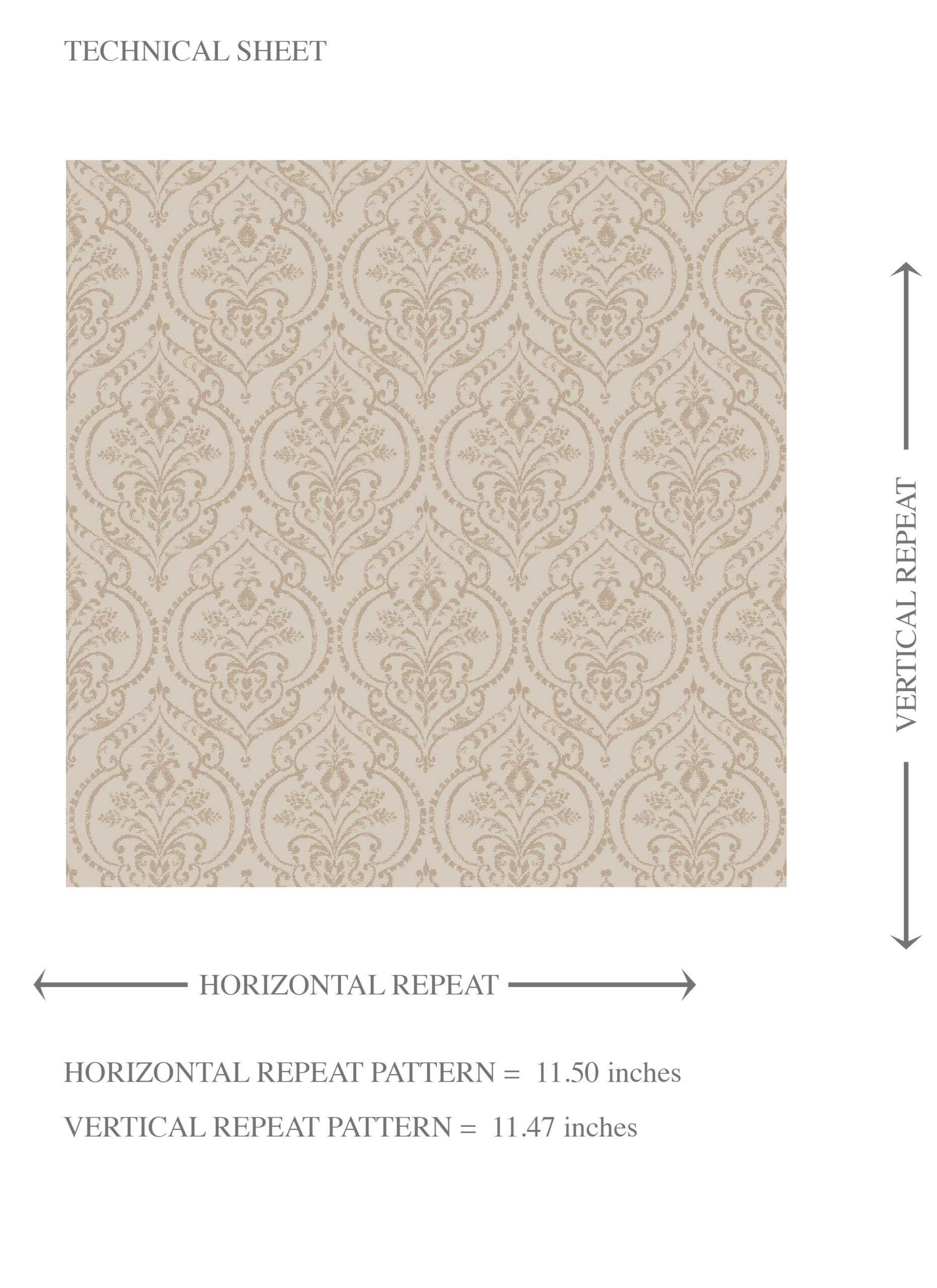 Neutral Self-Patterned Damask Floral Kids Room Wallpaper Sample (Beige/ Greige/ Soft Taupe)
