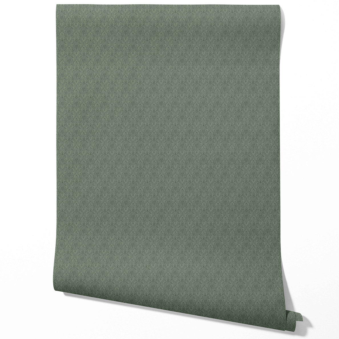 Self-Patterned Damask Floral Bathroom Wallpaper (Hunter Green)