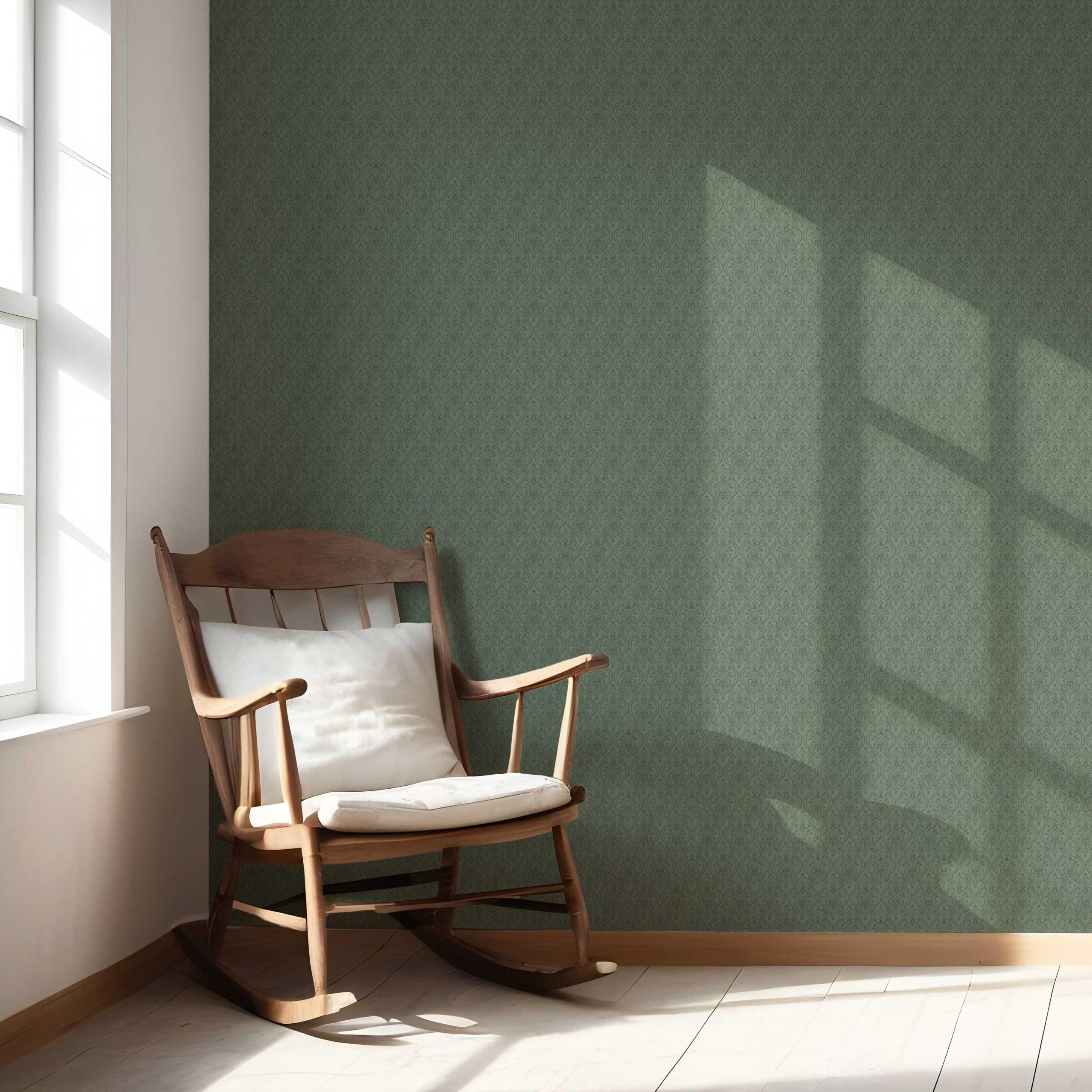 Self-Patterned Damask Floral Nursery Wallpaper (Hunter Green)