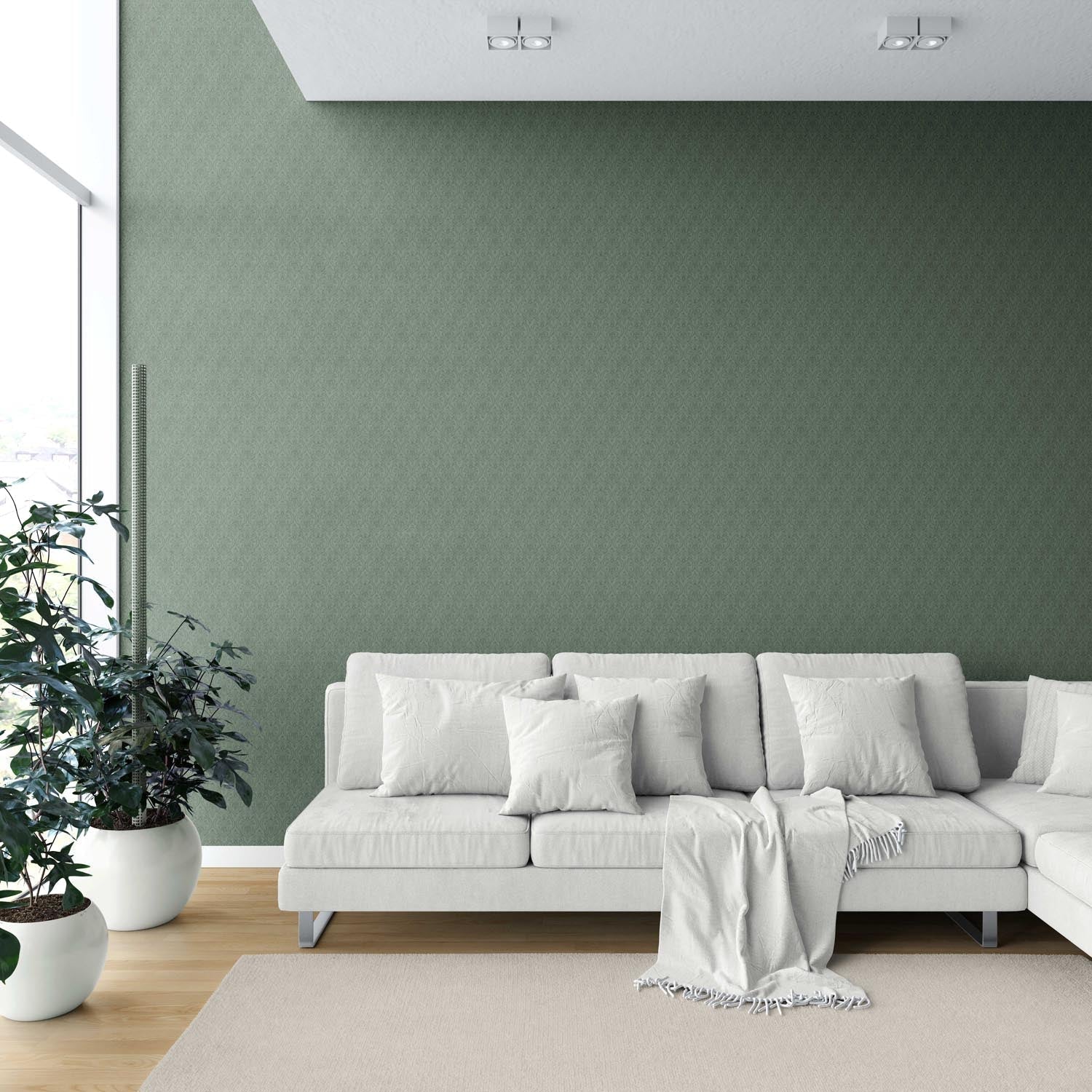 Self-Patterned Damask Floral Shower Toilet Wallpaper Sample (Hunter Green)