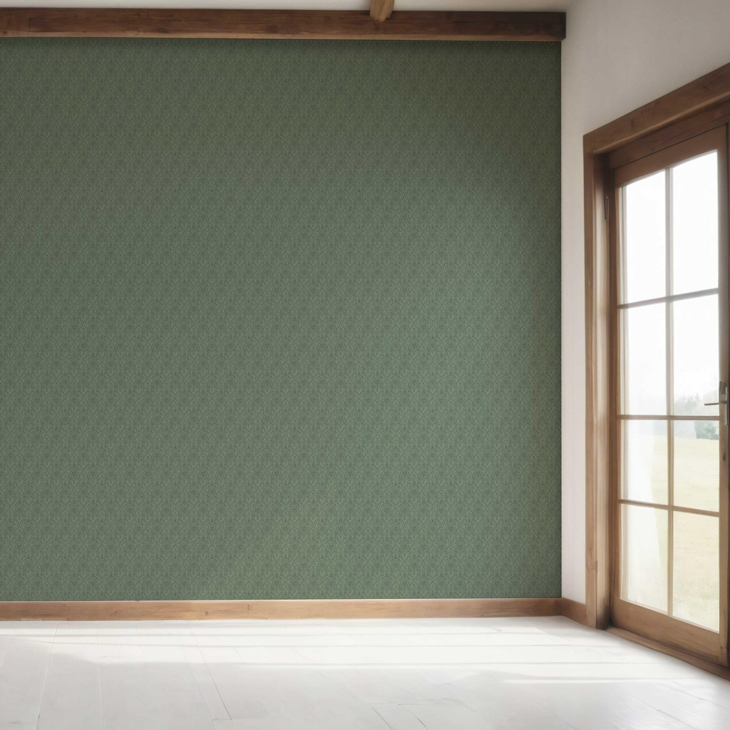 Self-Patterned Damask Floral Bedroom Wallpaper (Hunter Green)