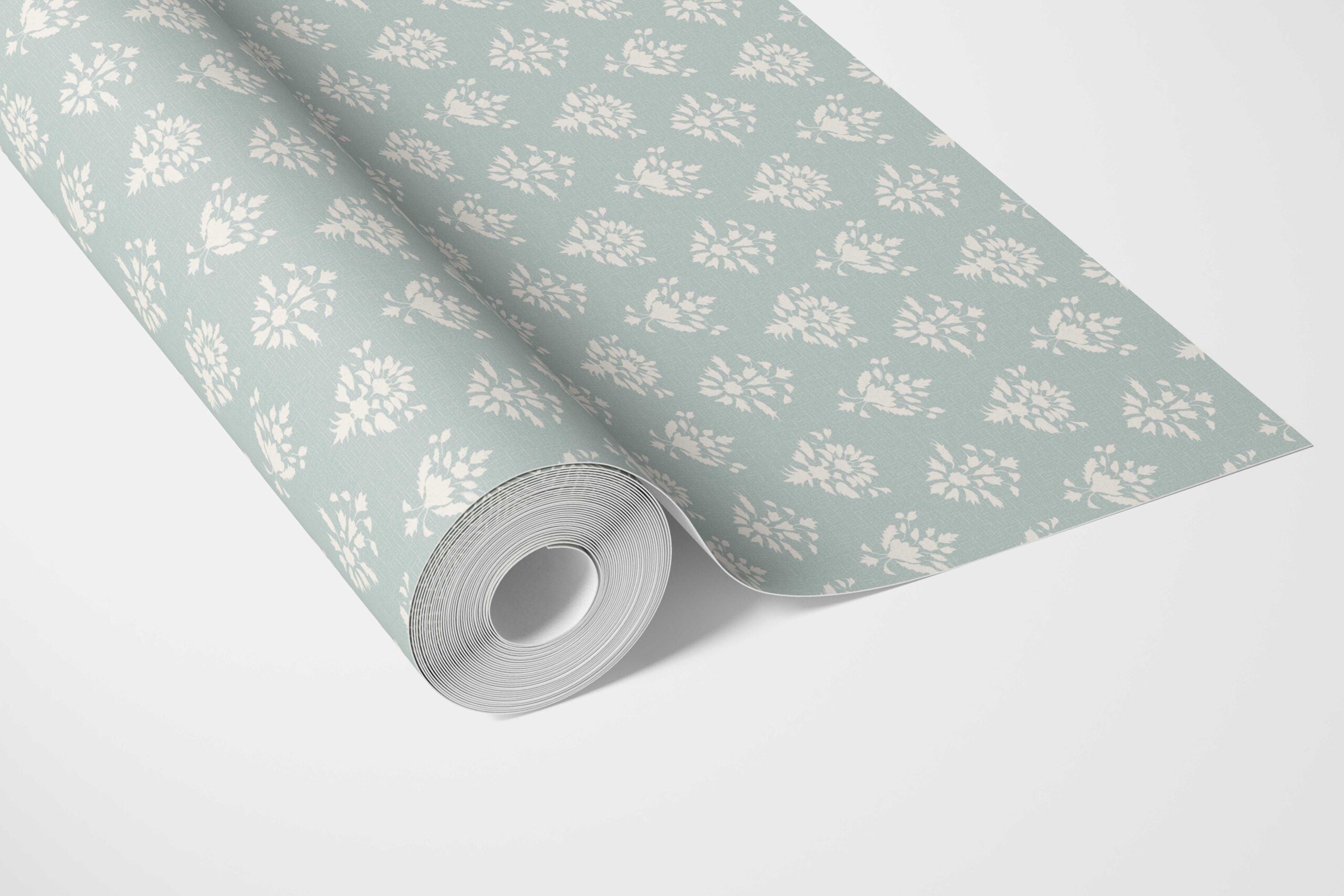 Floral Block Print Kitchen Wallpaper Sample (Duck Egg Blue/ Off-White)