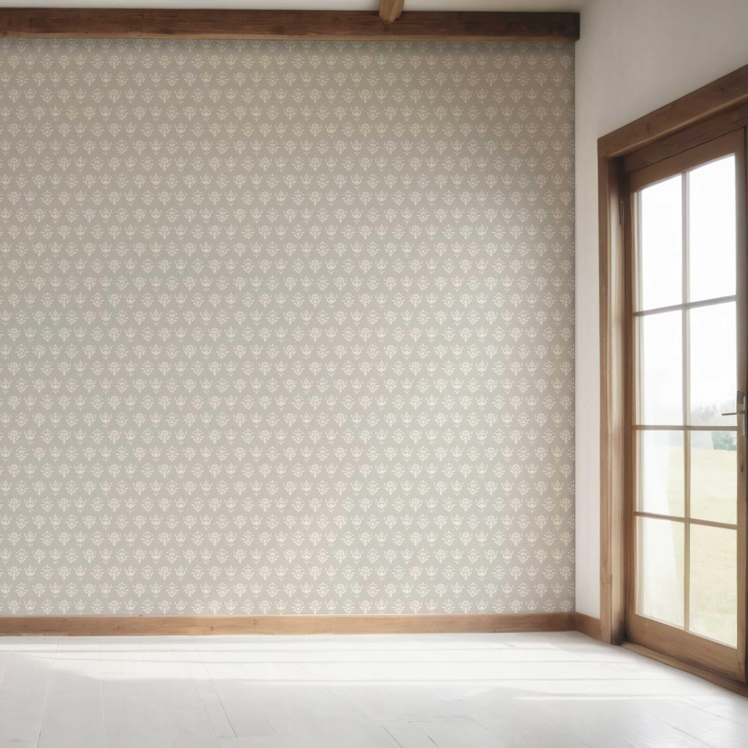 Neutral Floral Block Print Bedroom Wallpaper (Warm Gray/ Beige/ Taupe/ Off-White)