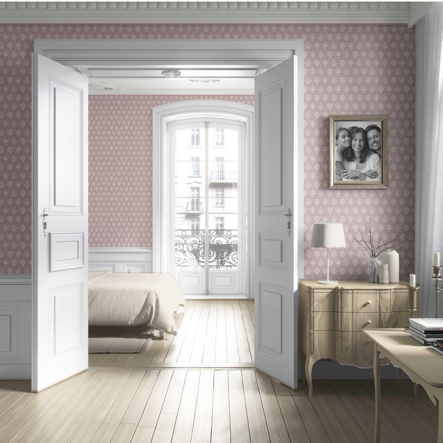 Floral Block Print Living Room Wallpaper Sample (Blush Pink/ Off-White)