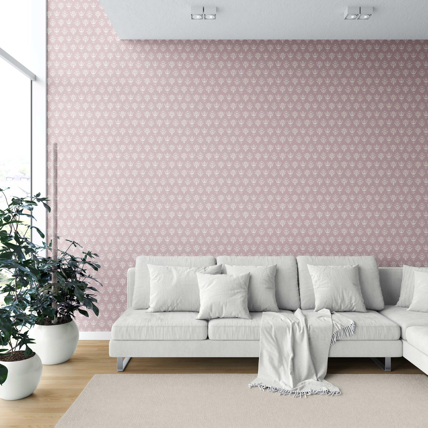 Floral Block Print Shower Toilet Wallpaper (Blush Pink/ Off-White)