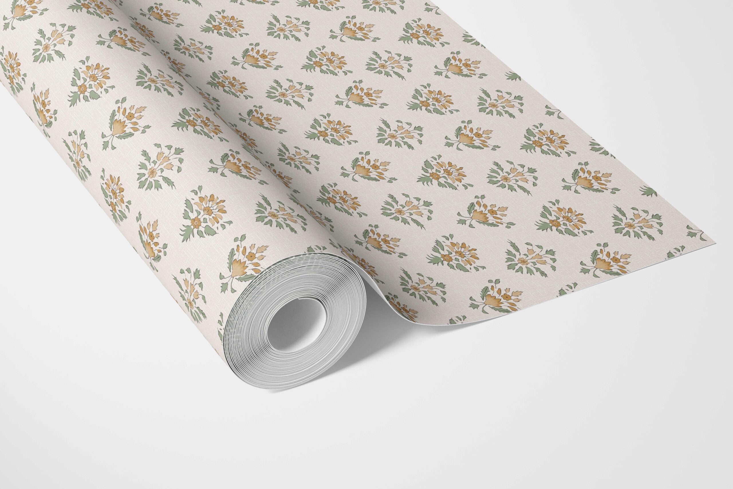 Floral Block Print Kitchen Wallpaper (Yellow/ Green)