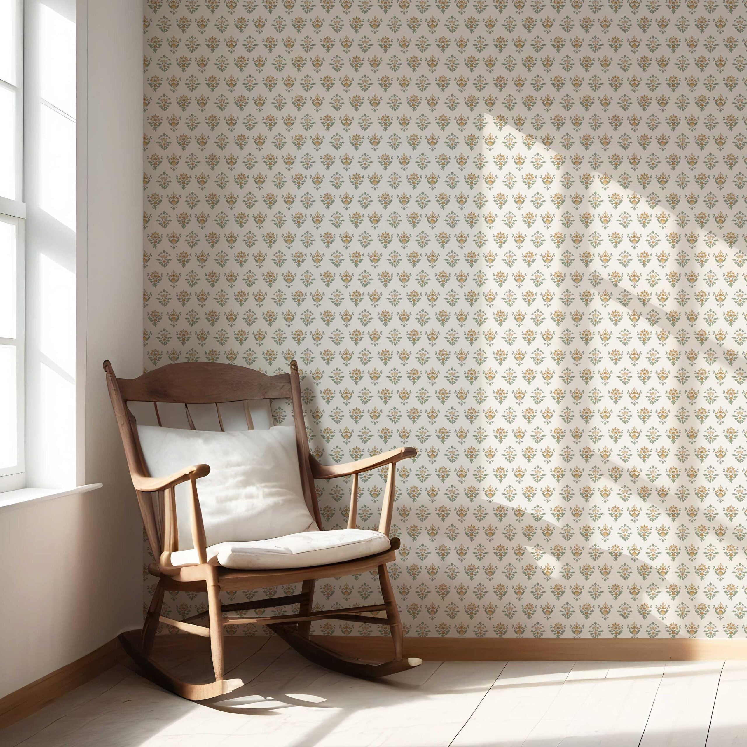 Floral Block Print Nursery Wallpaper (Yellow/ Green)