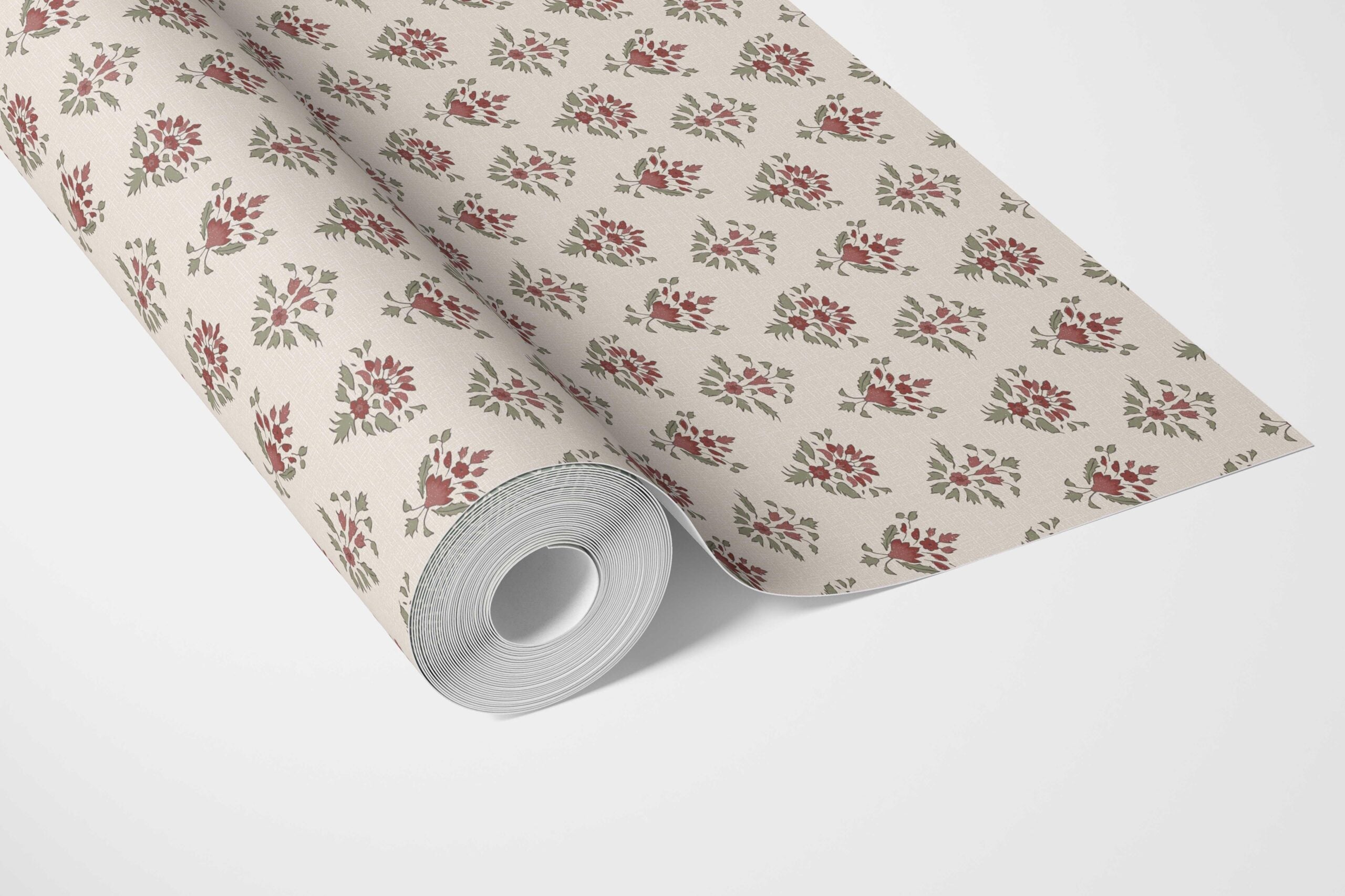 Floral Block Print Kitchen Wallpaper (Red/ Green)