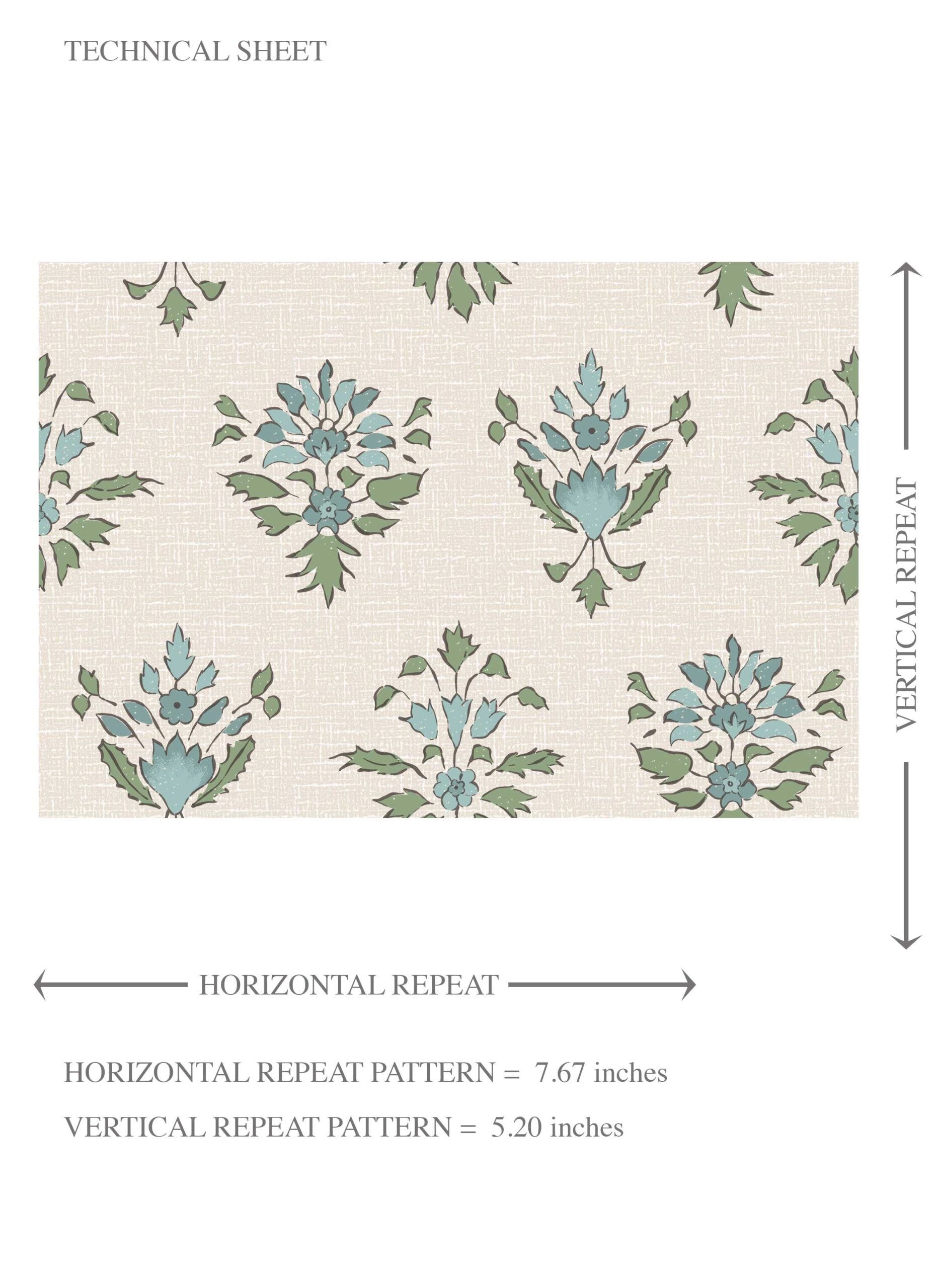 Floral Block Print Kids Room Wallpaper Sample (Green/ Pale Blue)