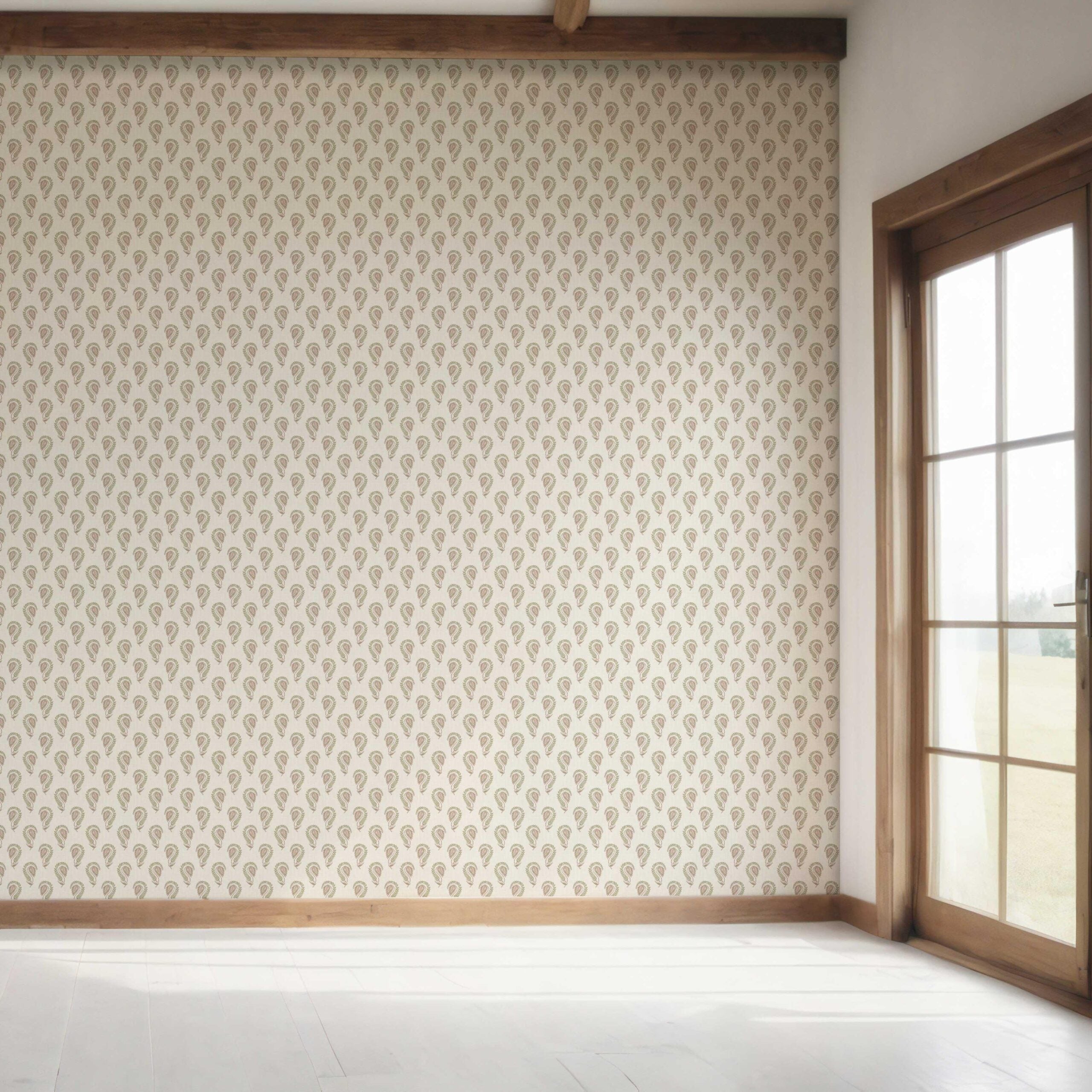 Floral Paisley Bedroom Wallpaper (Pink/ Green/ Beige)