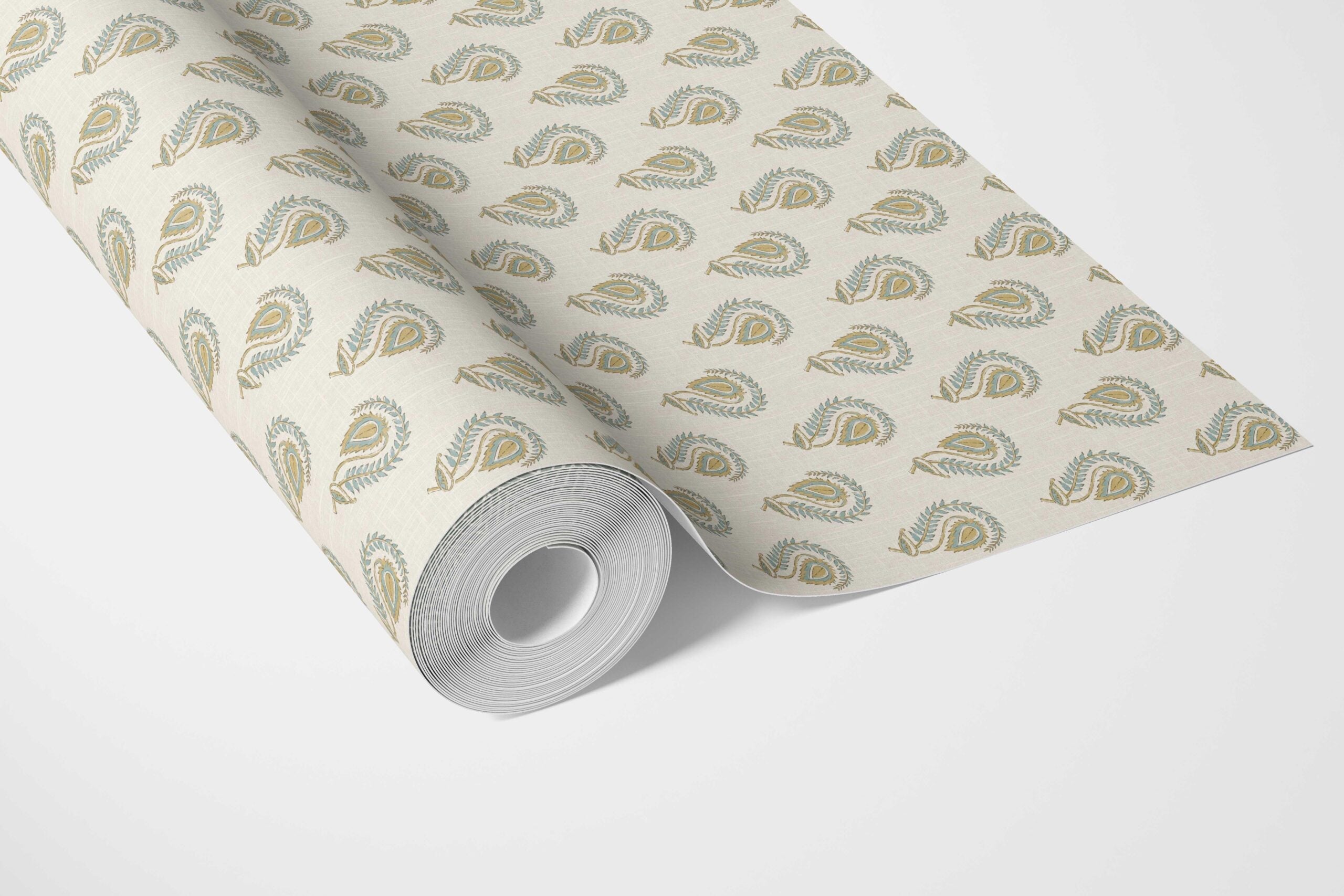 Floral Paisley Kitchen Wallpaper Sample (Duck Egg Blue/ Yellow)