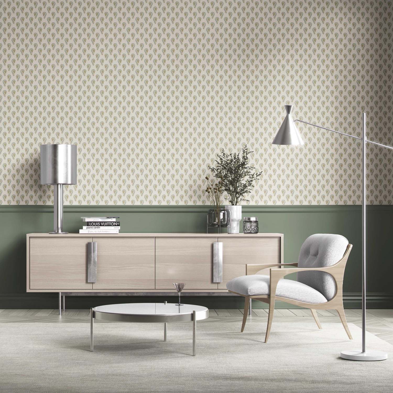 Floral Paisley Bathroom Wallpaper Sample (Duck Egg Blue/ Yellow)