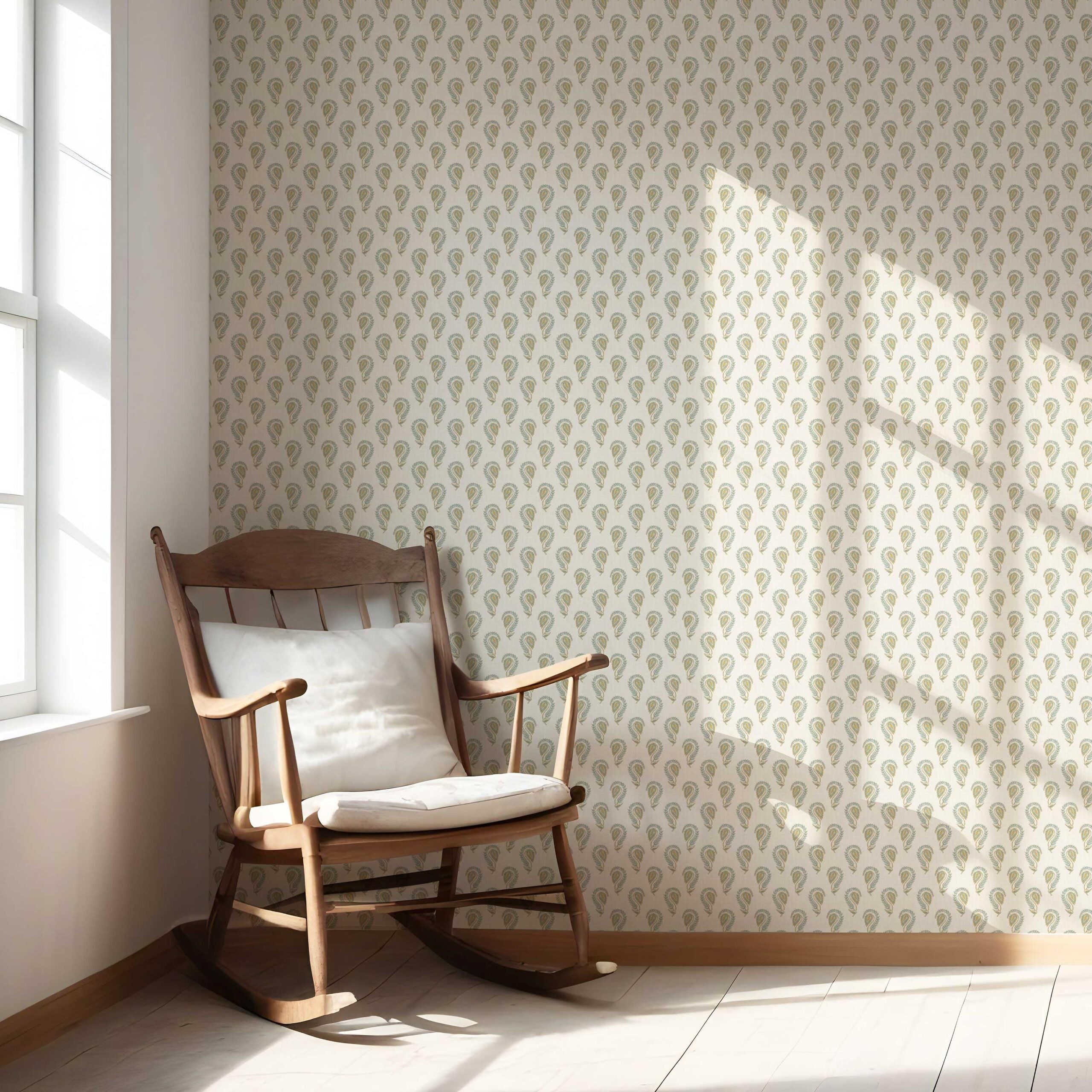 Floral Paisley Nursery Wallpaper Sample (Duck Egg Blue/ Yellow)