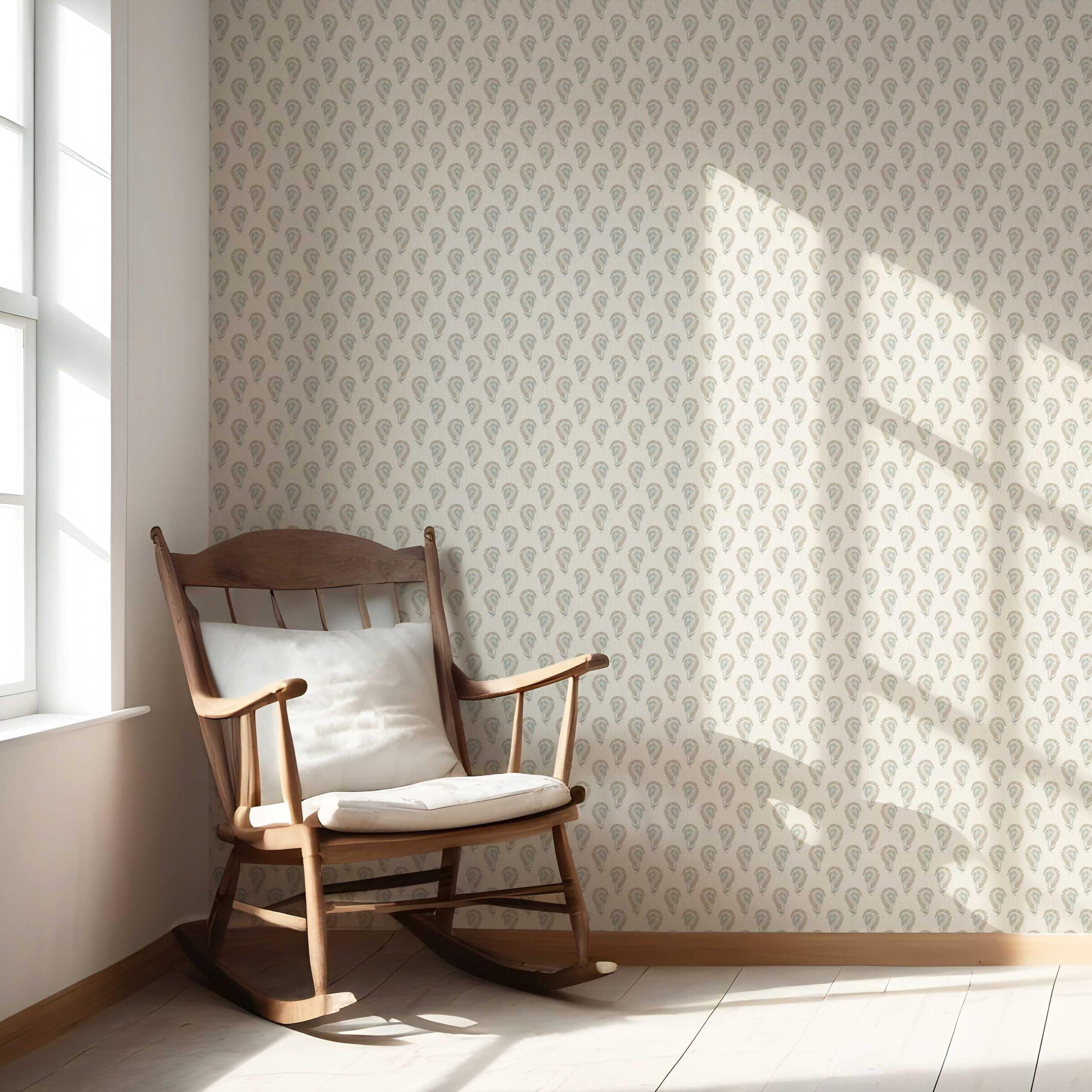 Floral Paisley Nursery Wallpaper Sample (Seafoam Blue/ Beige)
