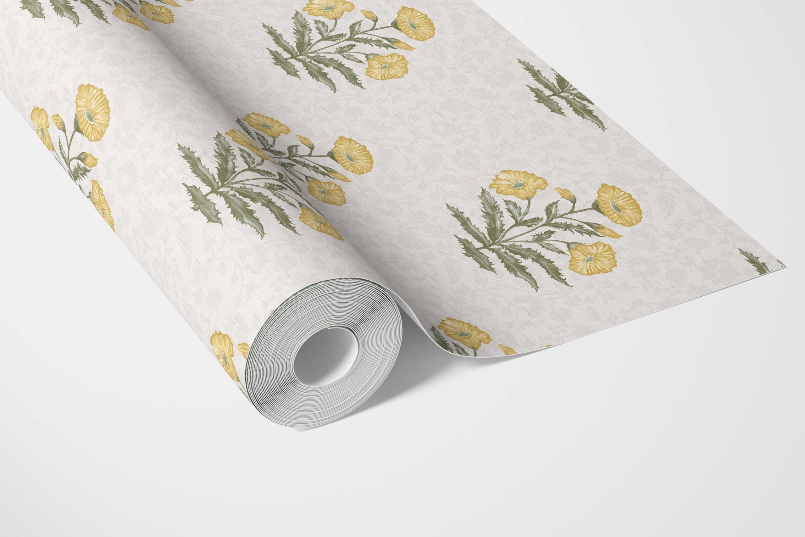 Floral Block Print Bathroom Wallpaper (Yellow/ Green)