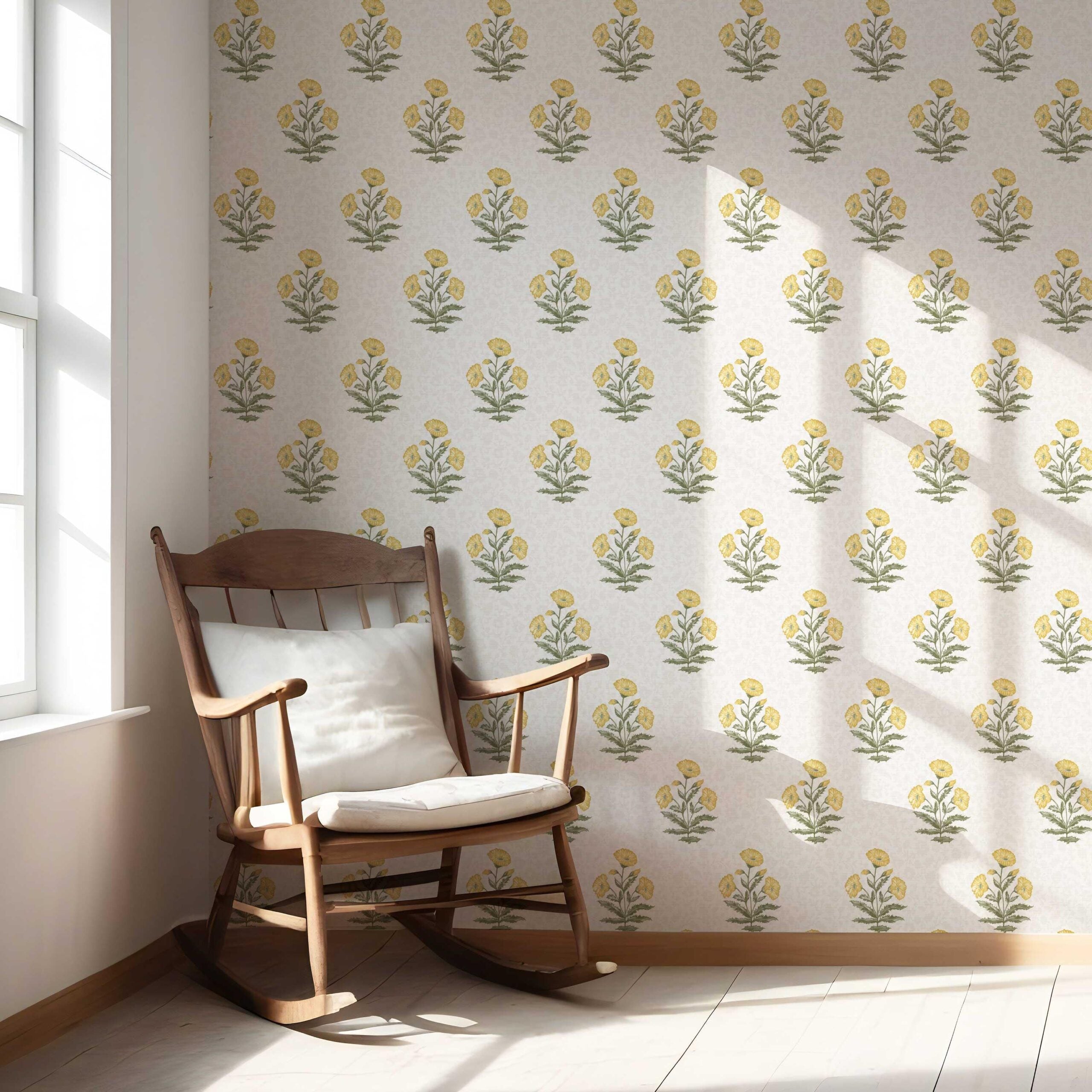 Floral Block Print Nursery Wallpaper (Yellow/ Green)