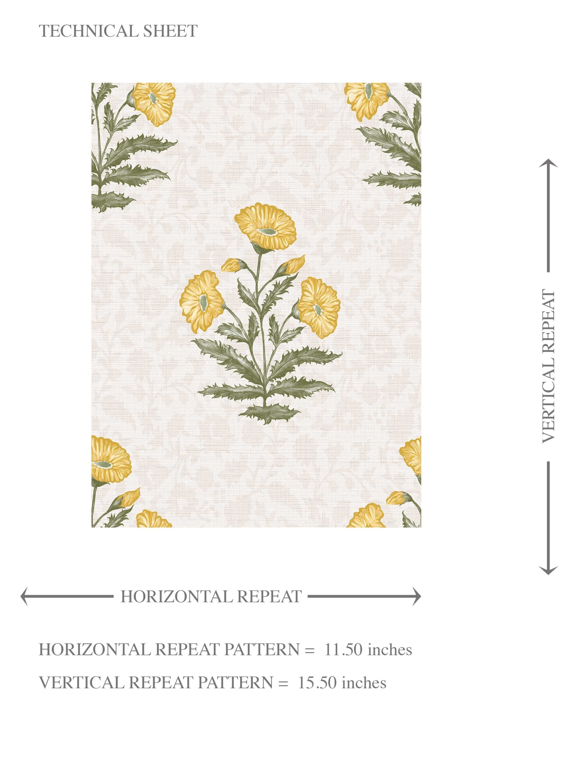 Floral Block Print Kids Room Wallpaper Sample (Yellow/ Green)