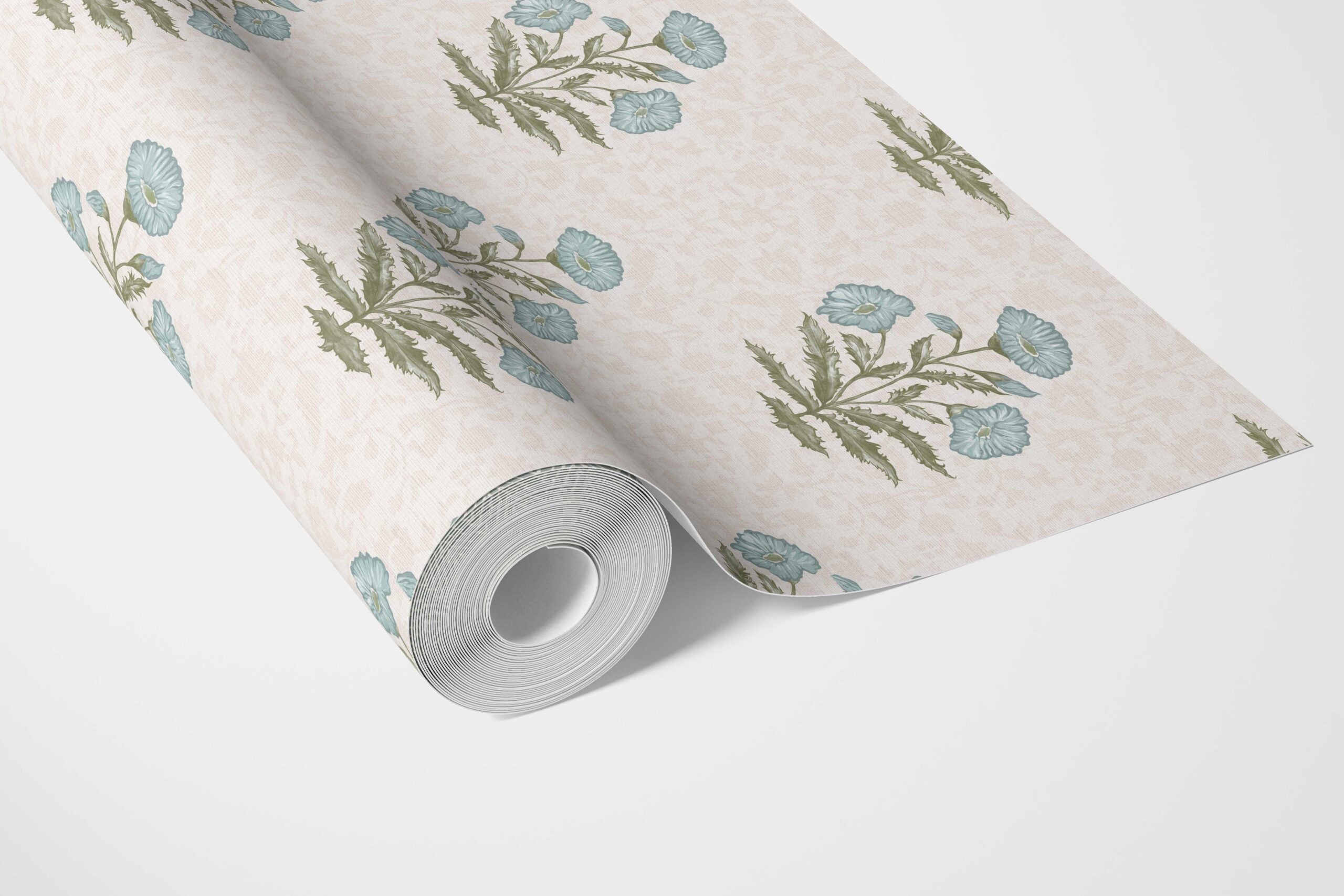 Floral Block Print Bathroom Wallpaper Sample (Duck Egg Blue/ Green)