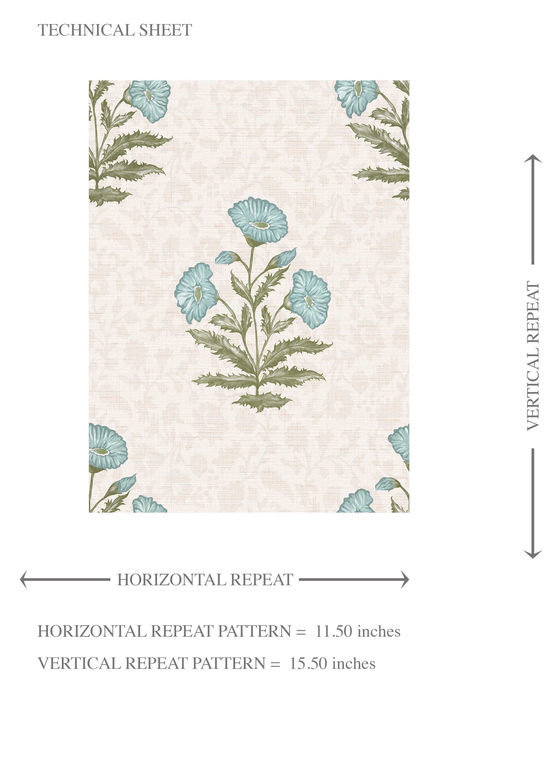 Floral Block Print Kids Room Wallpaper Sample (Duck Egg Blue/ Green)