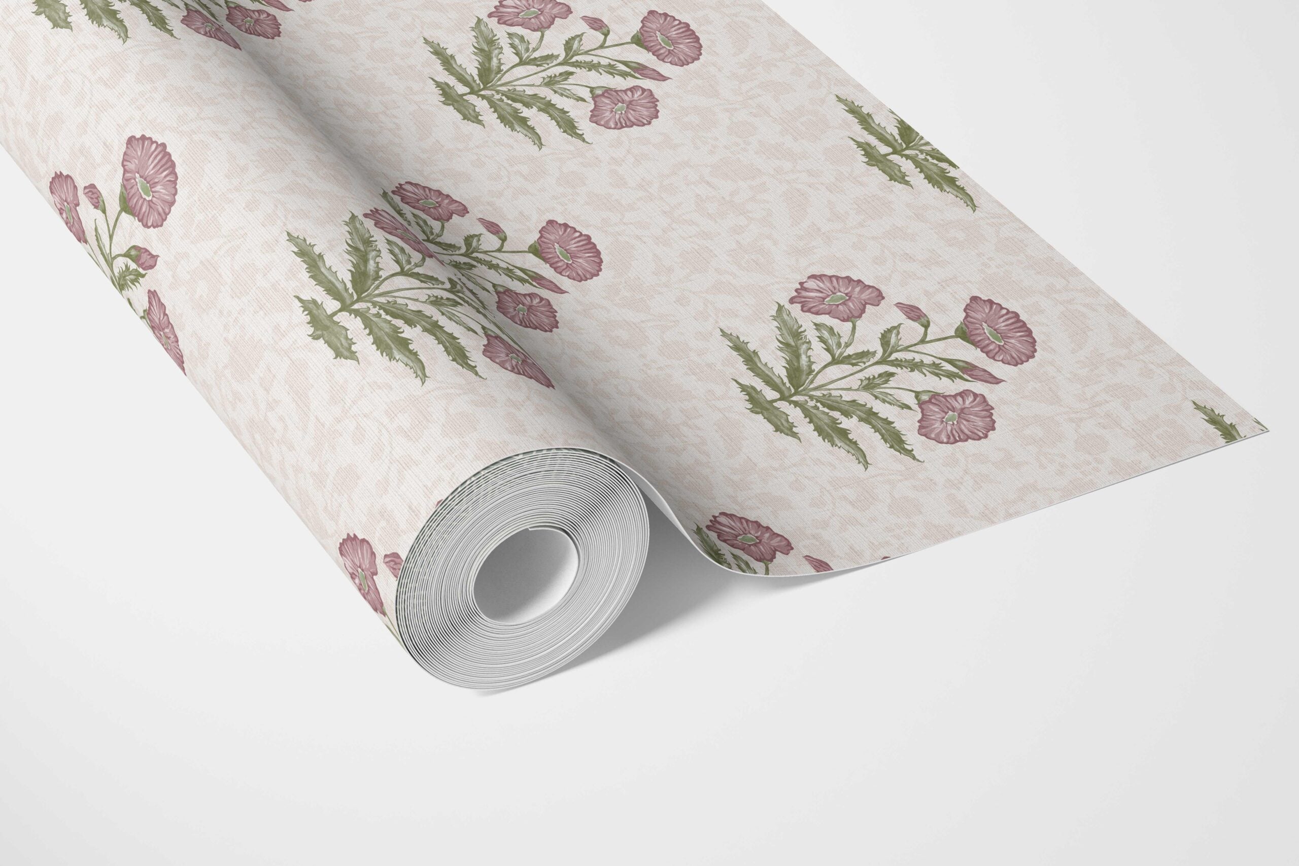 Floral Block Print Bathroom Wallpaper (Candy Pink/ Green)