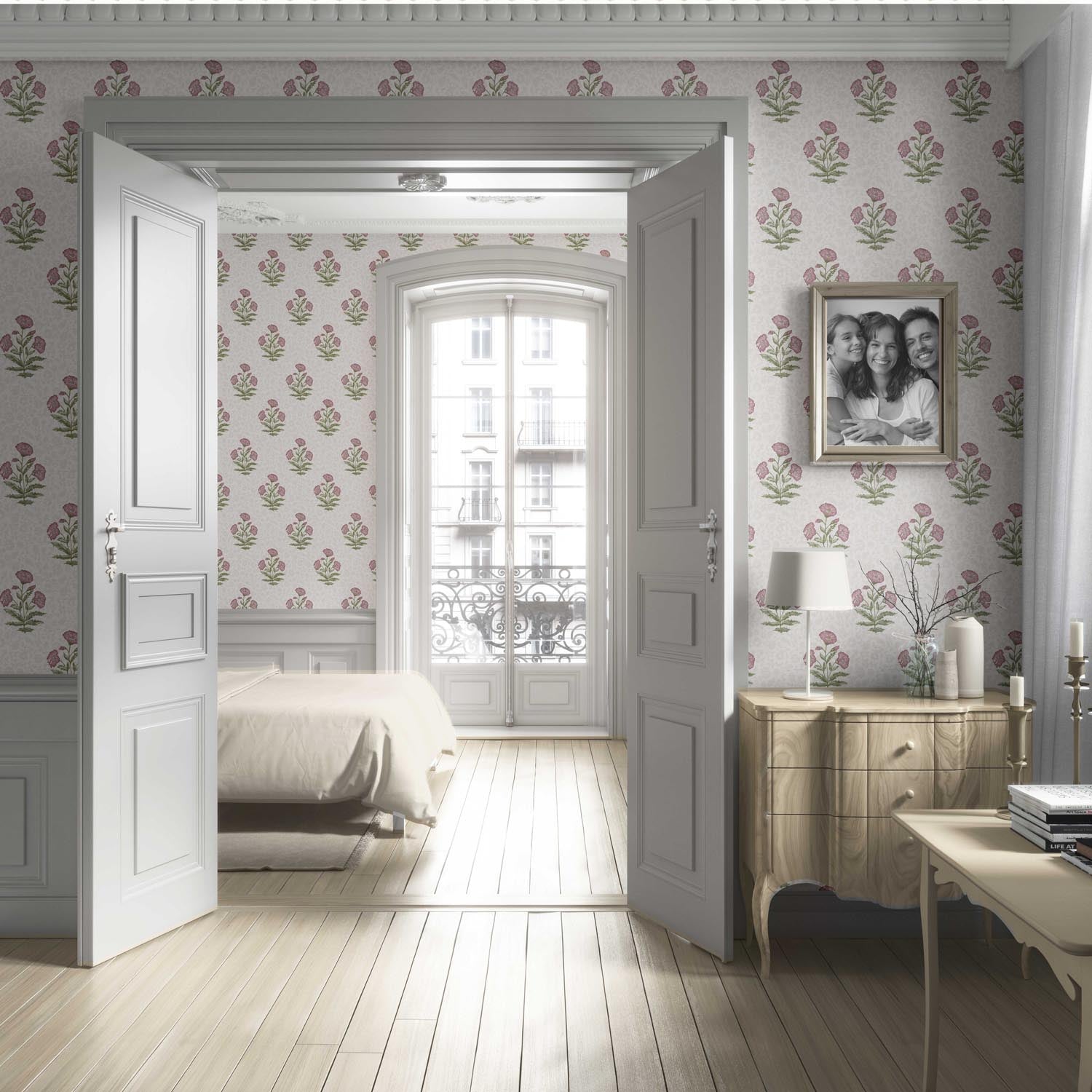 Floral Block Print Living Room Wallpaper (Candy Pink/ Green)