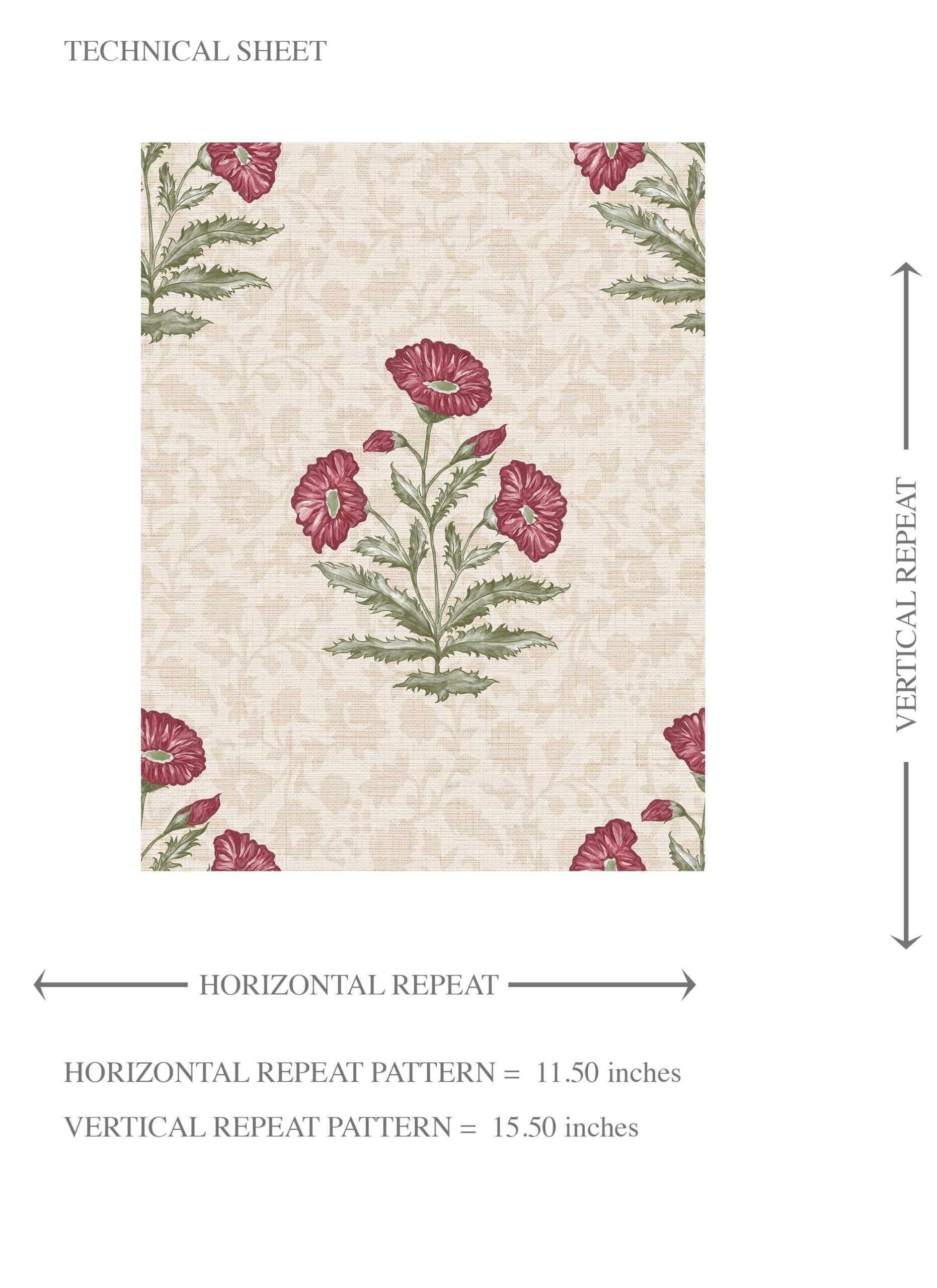Floral Block Print Kids Room Wallpaper Sample (Berry Red/ Maroon/ Green)