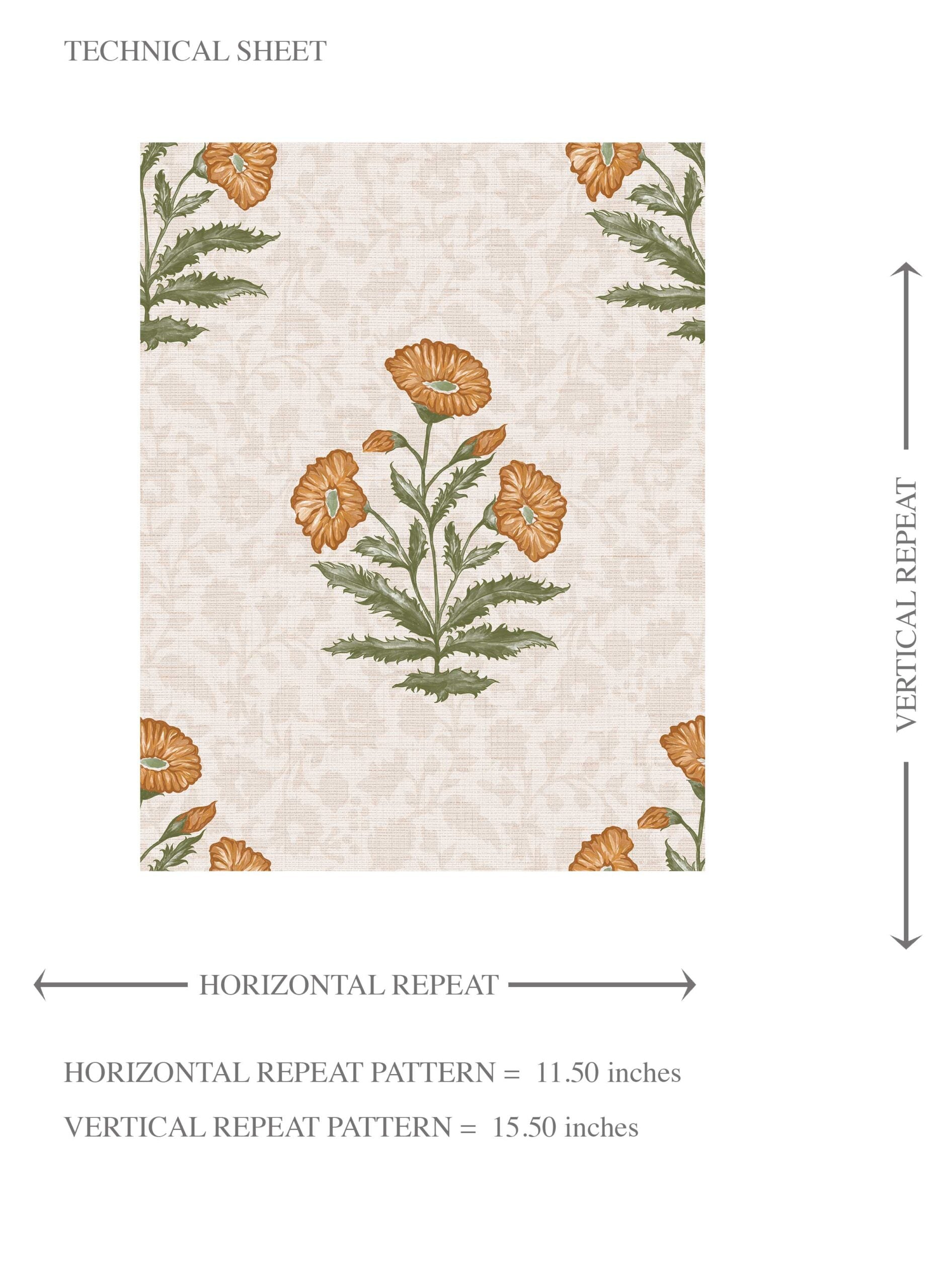 Floral Block Print Kids Room Wallpaper Sample (Ochre Yellow/ Green)
