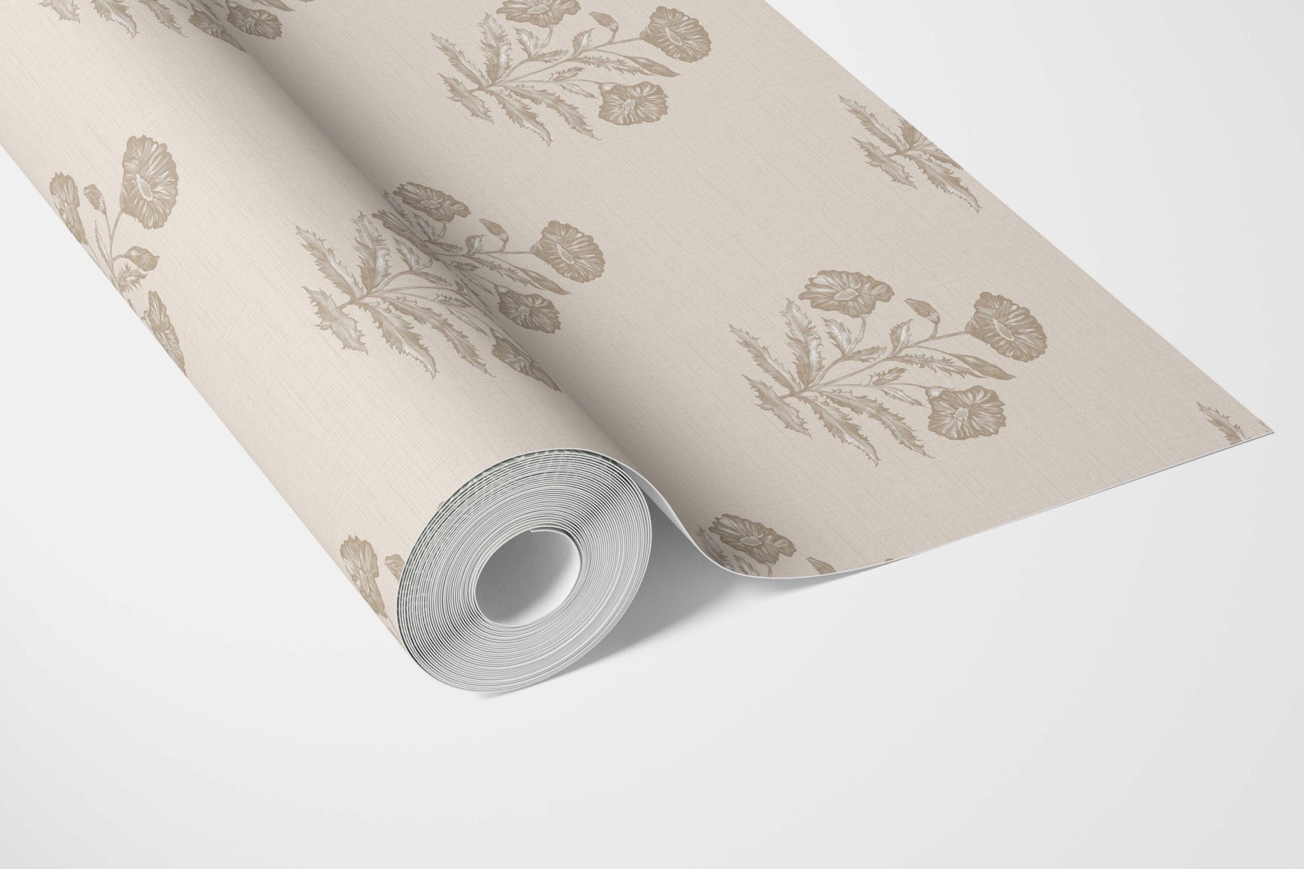 Neutral Floral Block Print Bathroom Wallpaper Sample (Beige/ Brown/ Taupe)