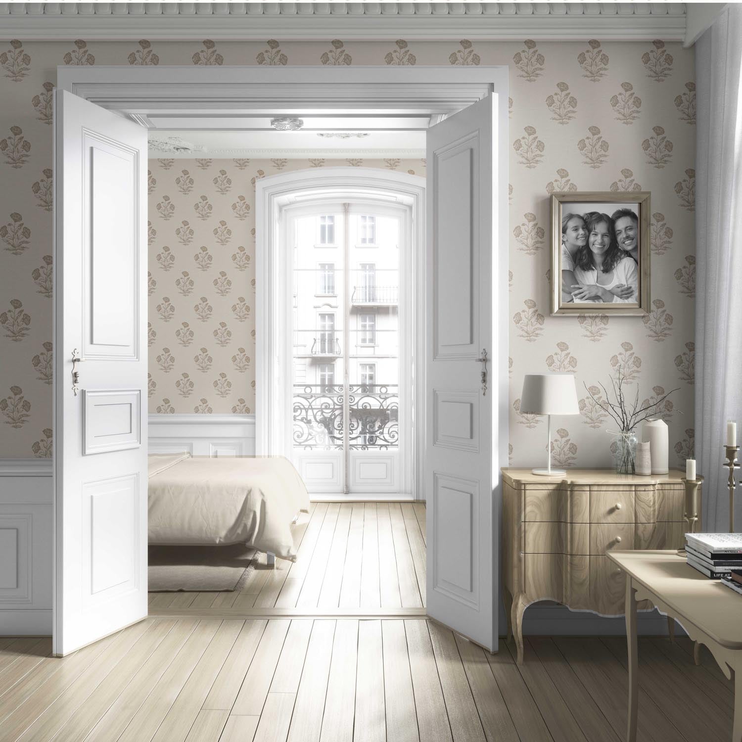 Neutral Floral Block Print Living Room Wallpaper Sample (Beige/ Brown/ Taupe)