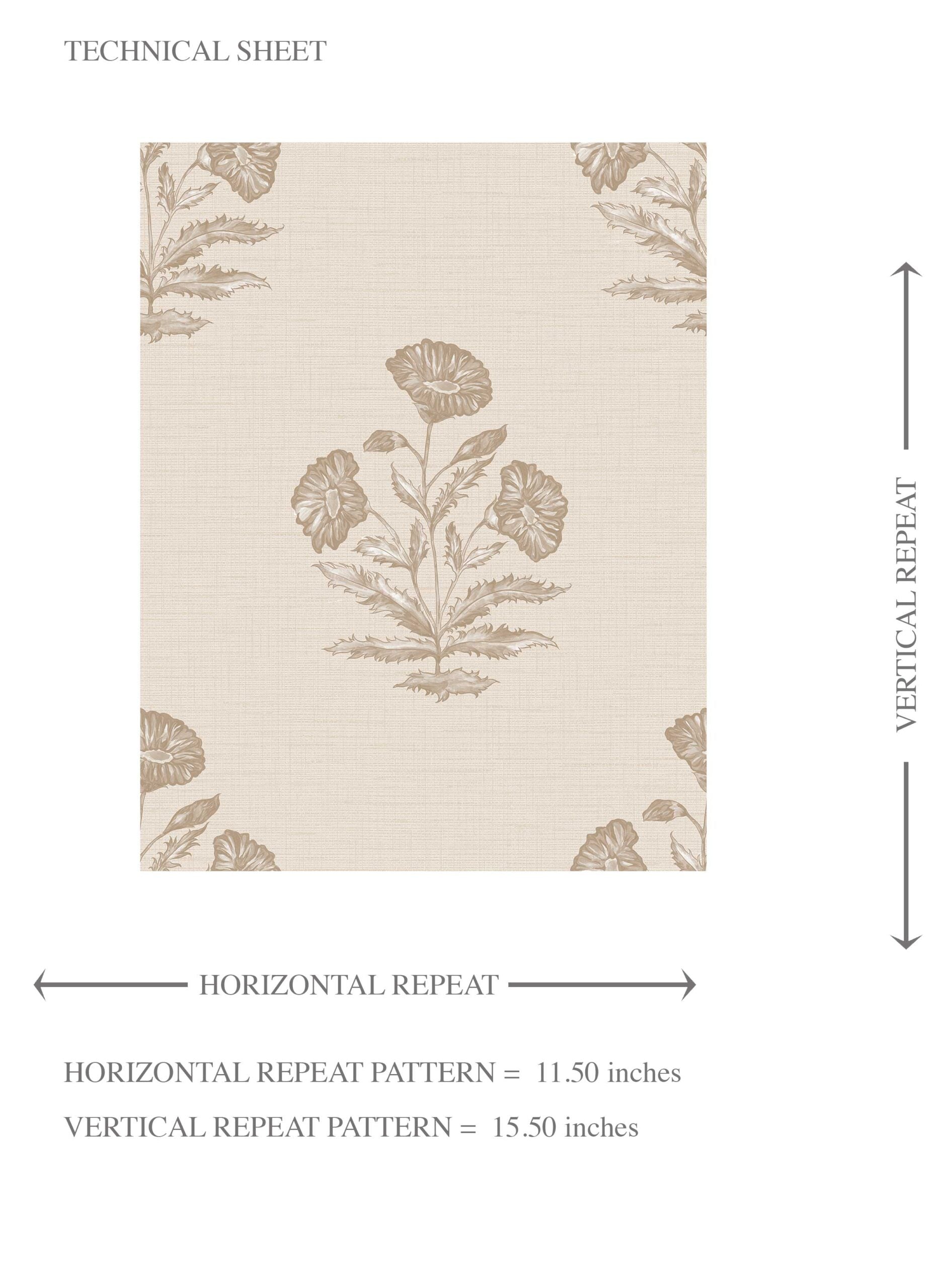Neutral Floral Block Print Kids Room Wallpaper Sample (Beige/ Brown/ Taupe)
