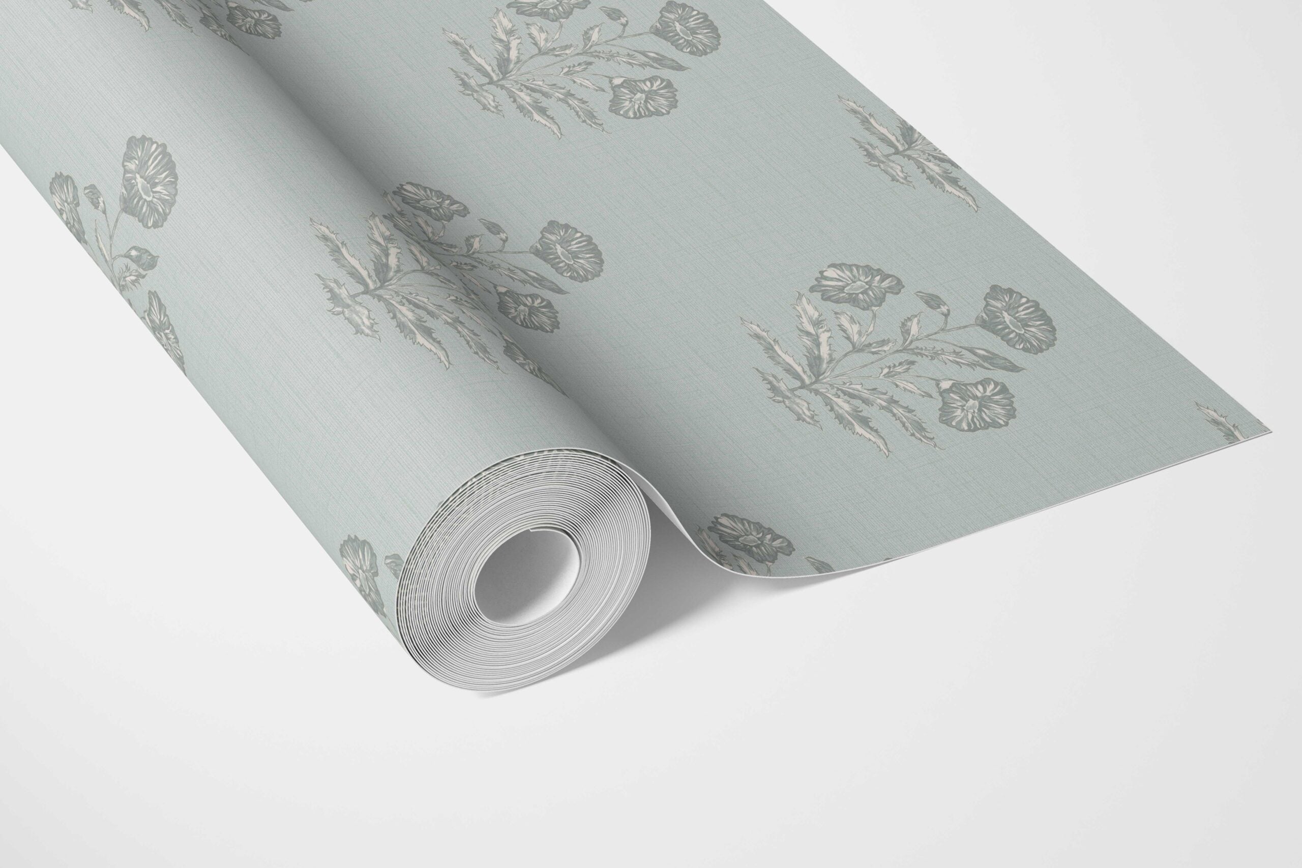Floral Block Print Bathroom Wallpaper Sample (Shell Blue/ Gray)