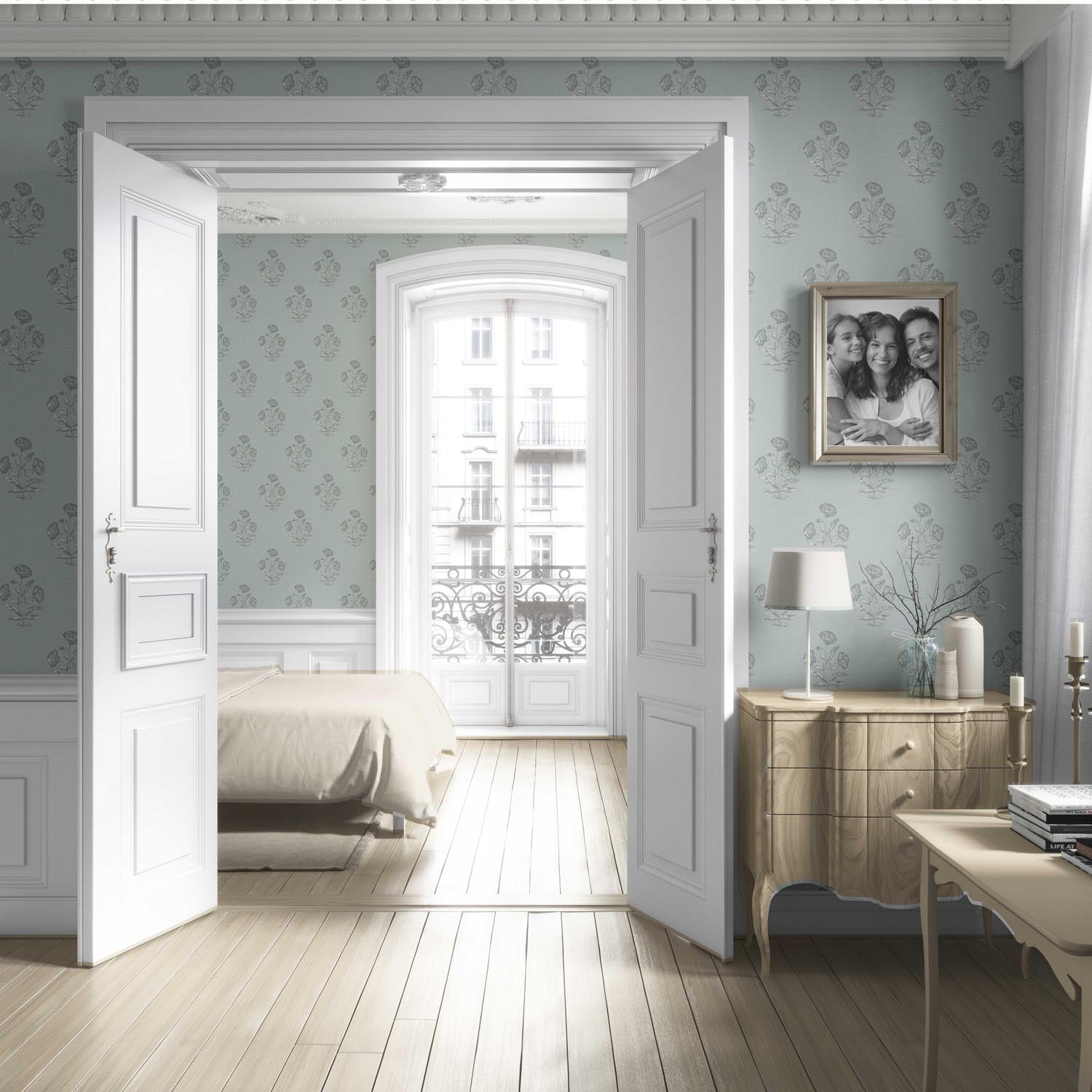 Floral Block Print Living Room Wallpaper Sample (Shell Blue/ Gray)
